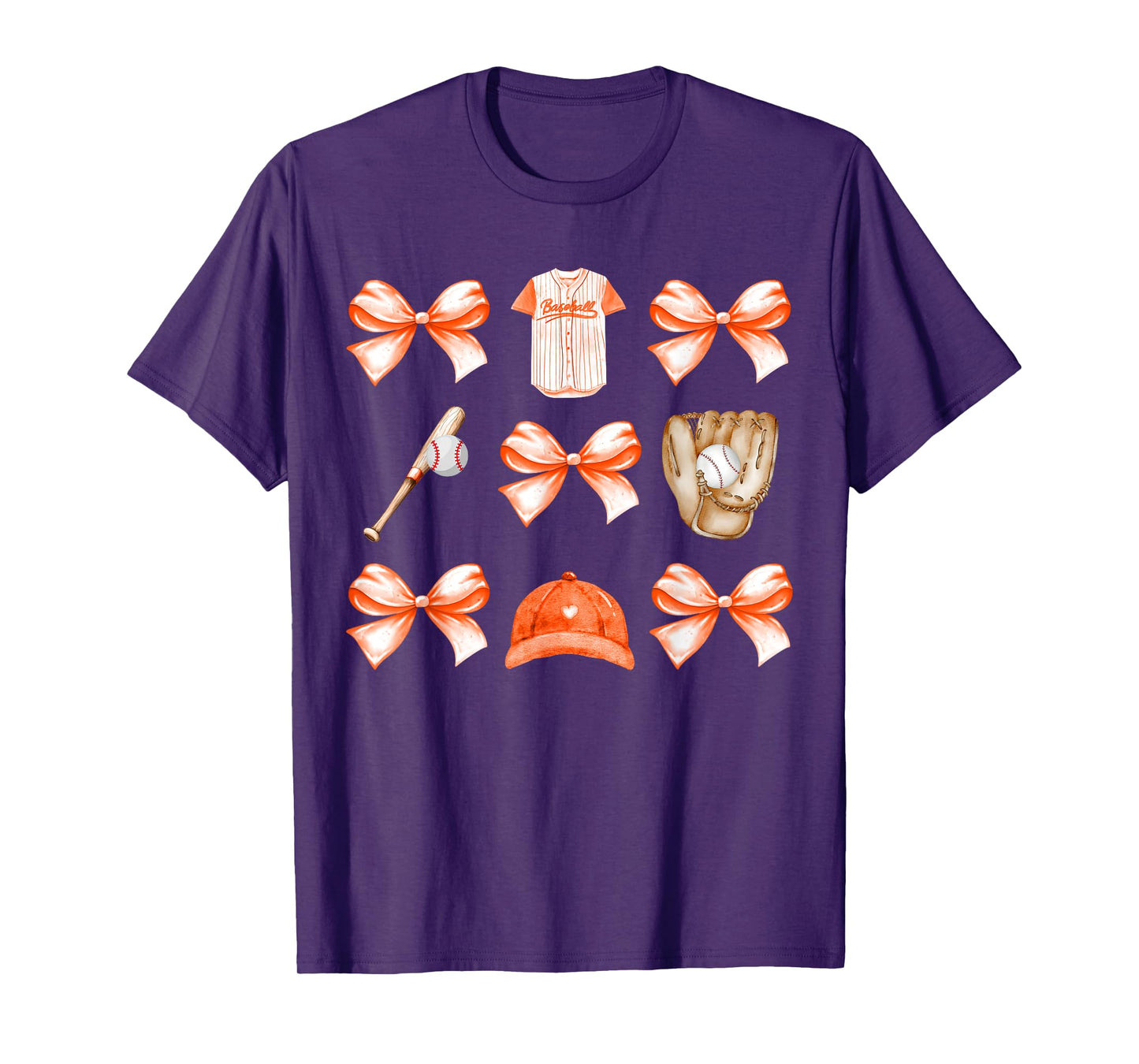 Baseball Game Day Orange Coquette Bow Baseball Mom Retro T-Shirt