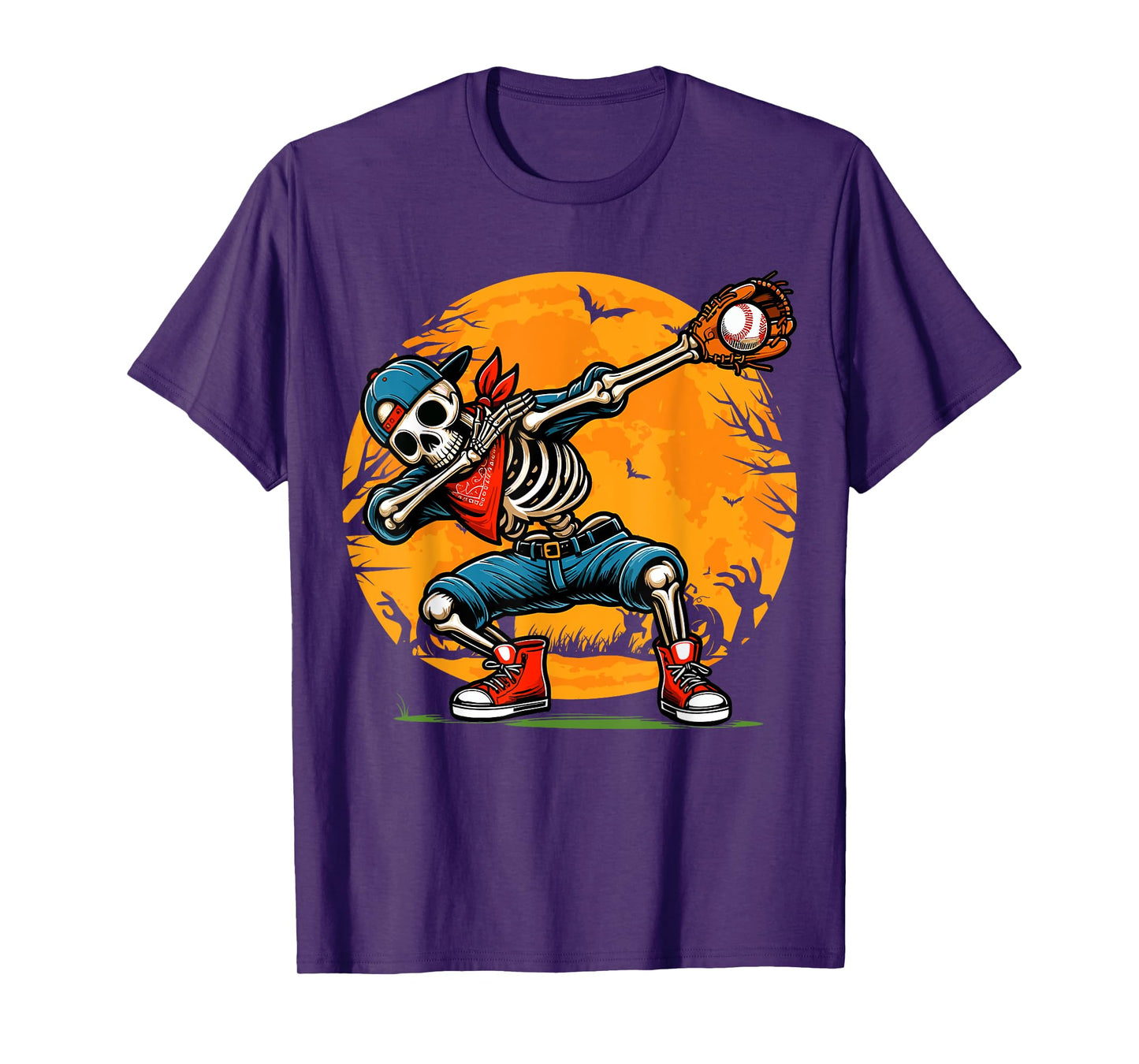 Dabbing Skeleton Baseball Halloween Spooky Baseball Player T-Shirt