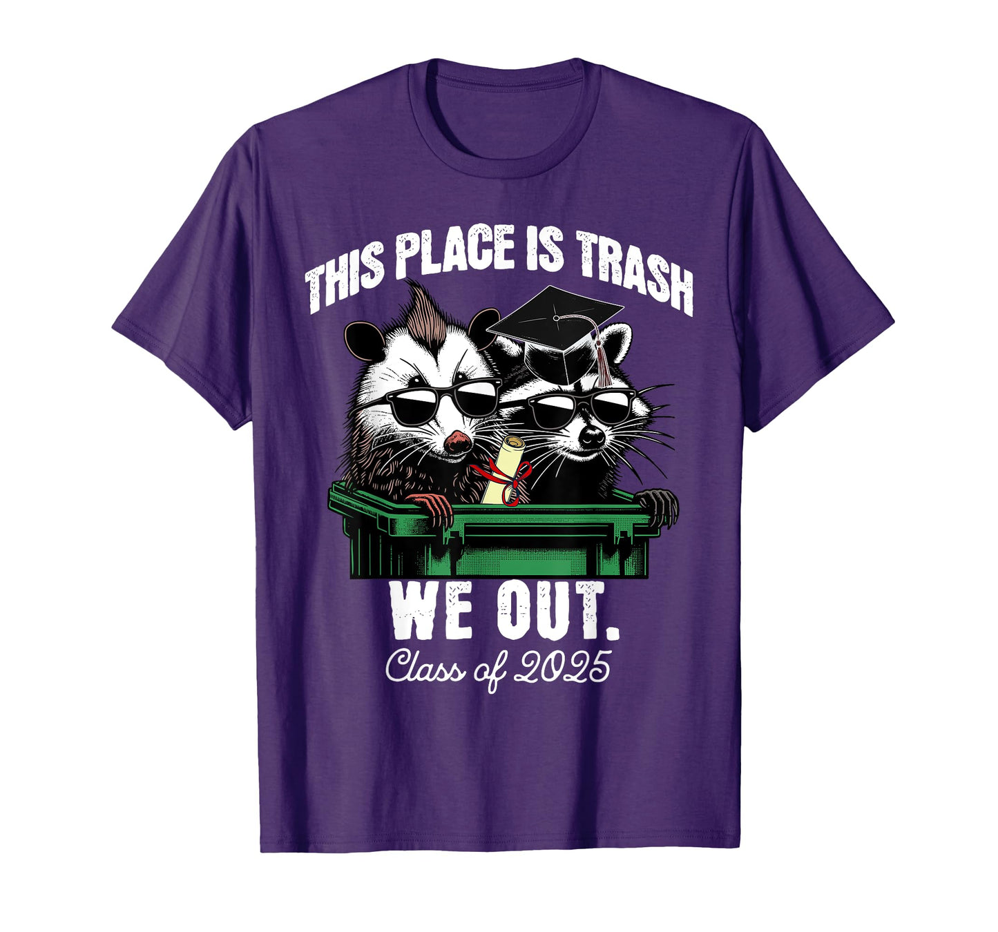 Class of 2025 Funny Graduation Raccoon Opossum We Out T-Shirt