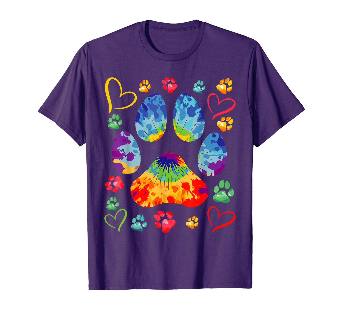 Cute Tie Dye Dog Paw Love Heart Print Colorful Pet Dog Lover T-Shirt
