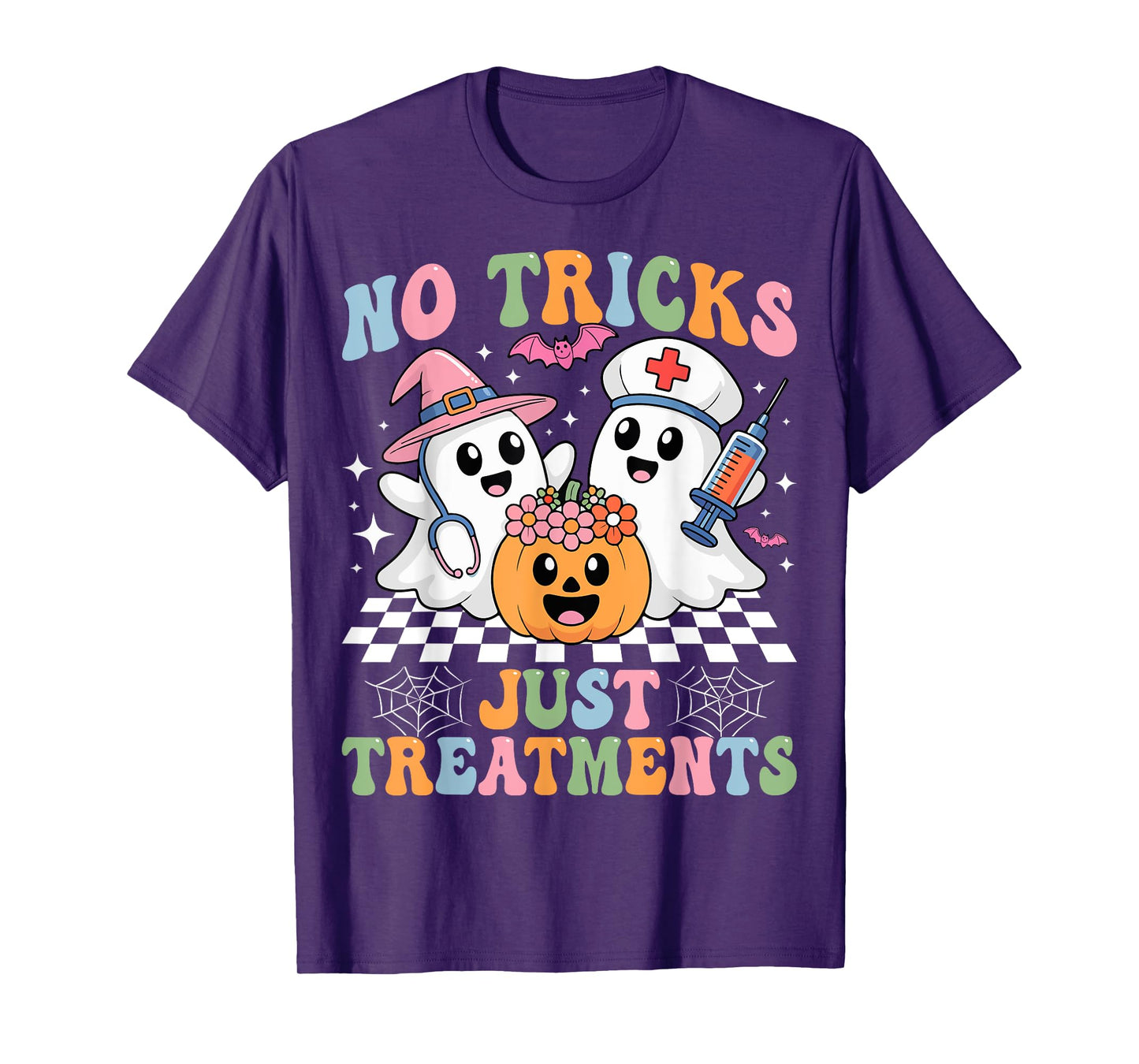 No Tricks Just Treatmen Funny Nursing Spooky Nurse Halloween T-Shirt