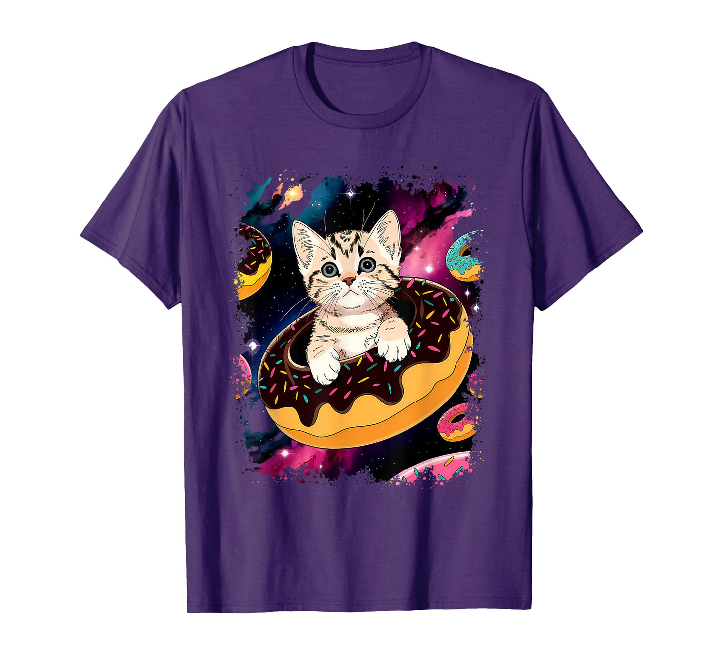 Cute Cat Inside Donut in Space Boys Girl - Kitty in Space T-Shirt