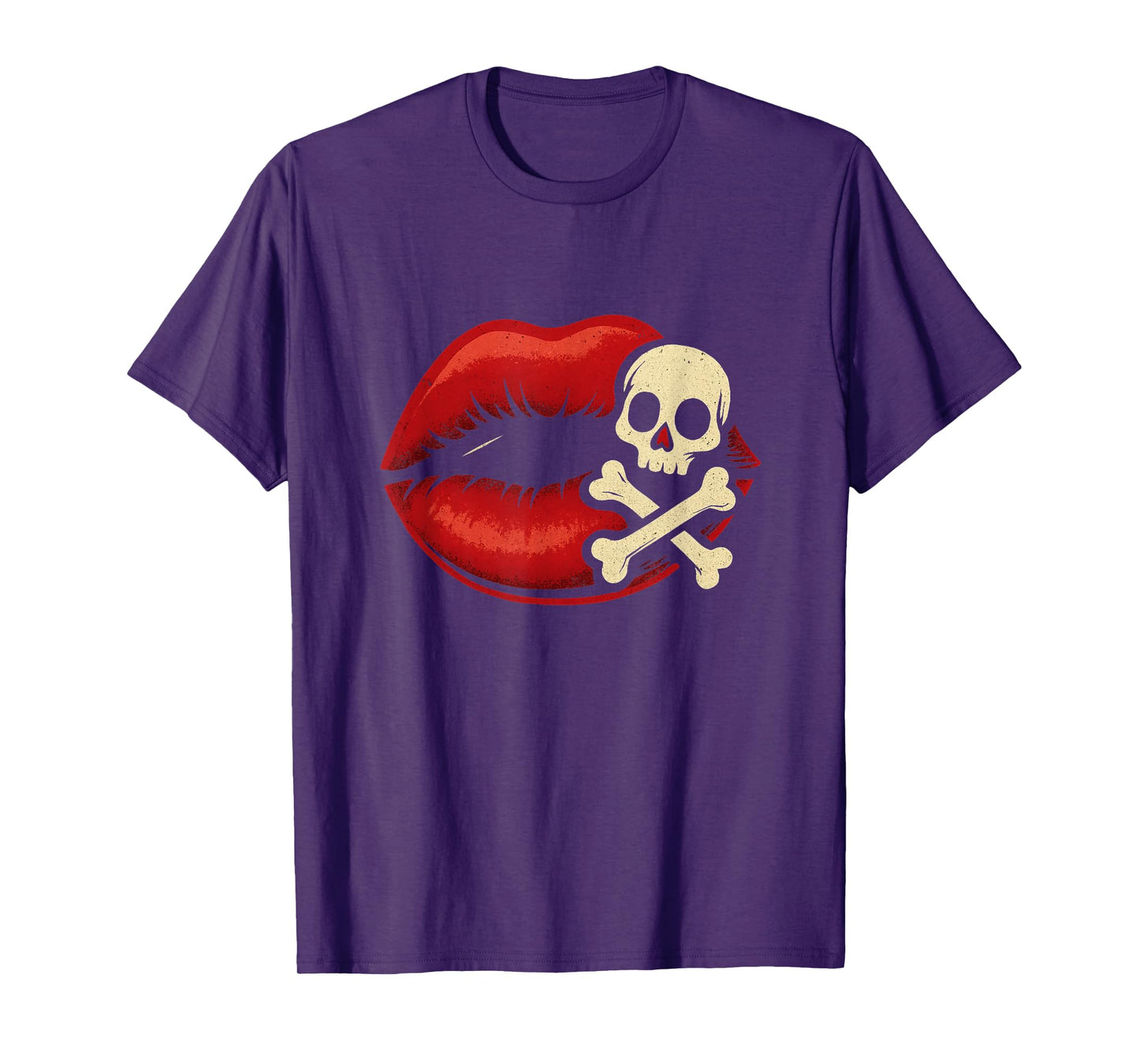 Red Lips Skull Crossbones Edgy Tattoo Style Poison Kiss T-Shirt