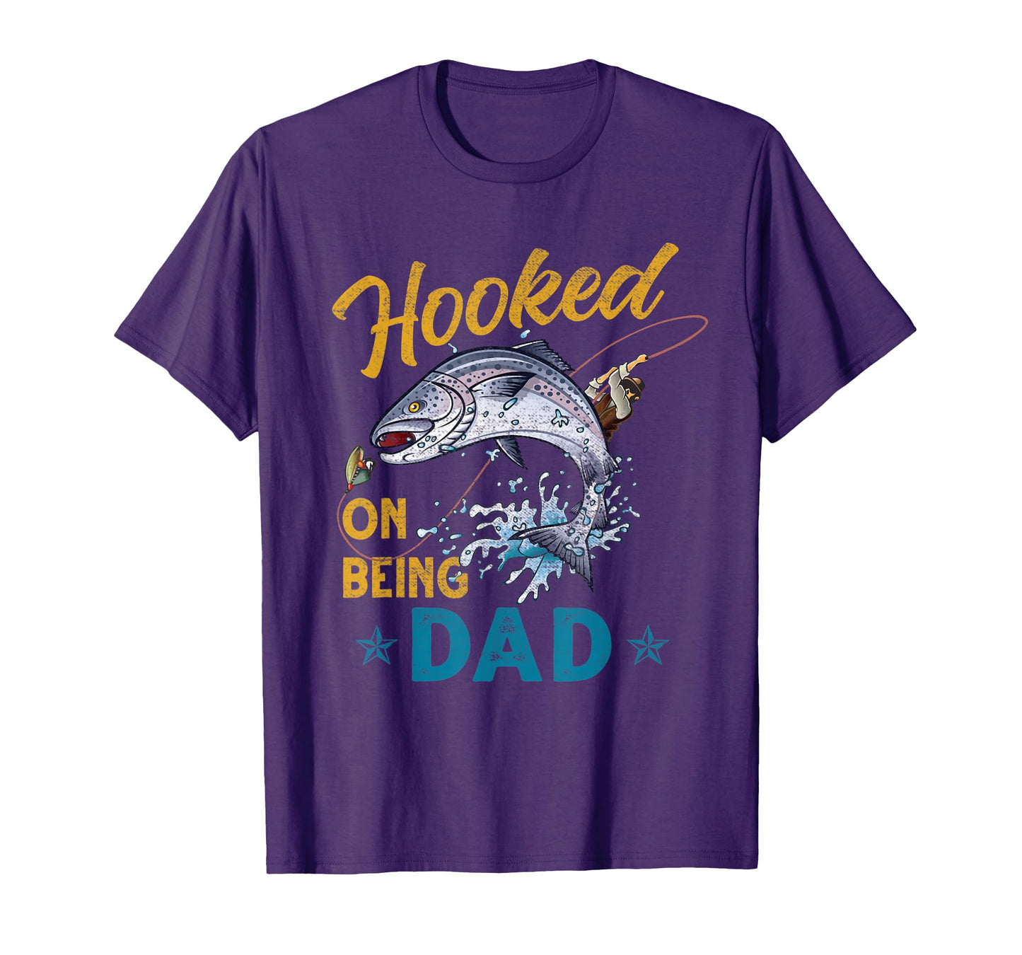 Mens Vintage Hooked On Being Dad Funny Fishing Fathers Day T-Shirt