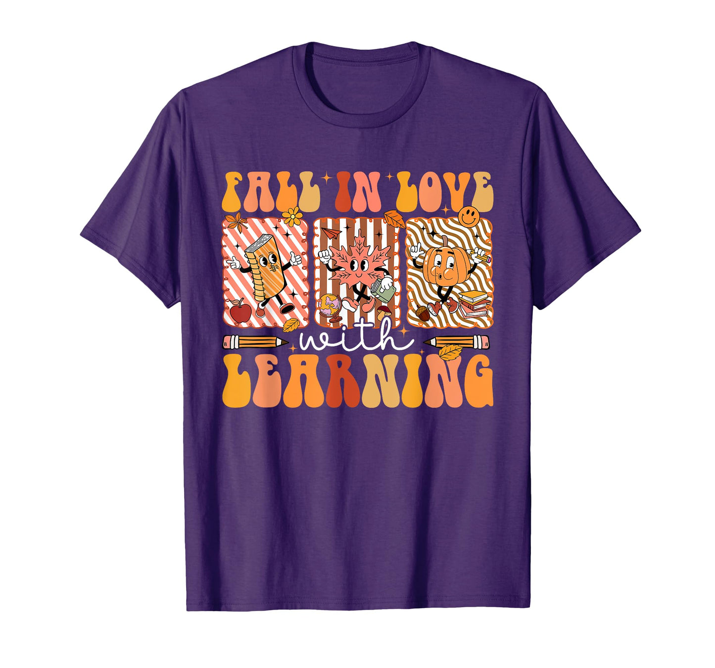 Preppy Fall In Love With Learning Pumpkin Teacher Men Women T-Shirt