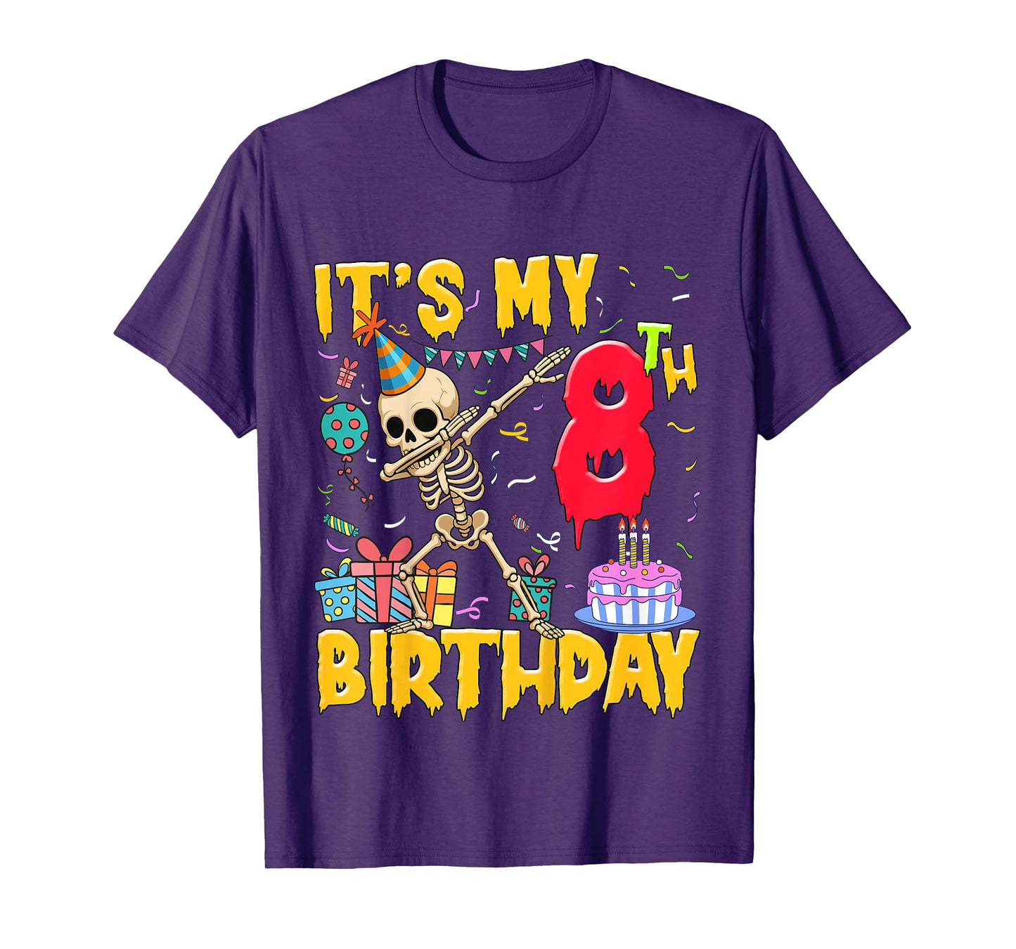 Kids It's My 8th Birthday Party Halloween Skeleton Birthday T-Shirt
