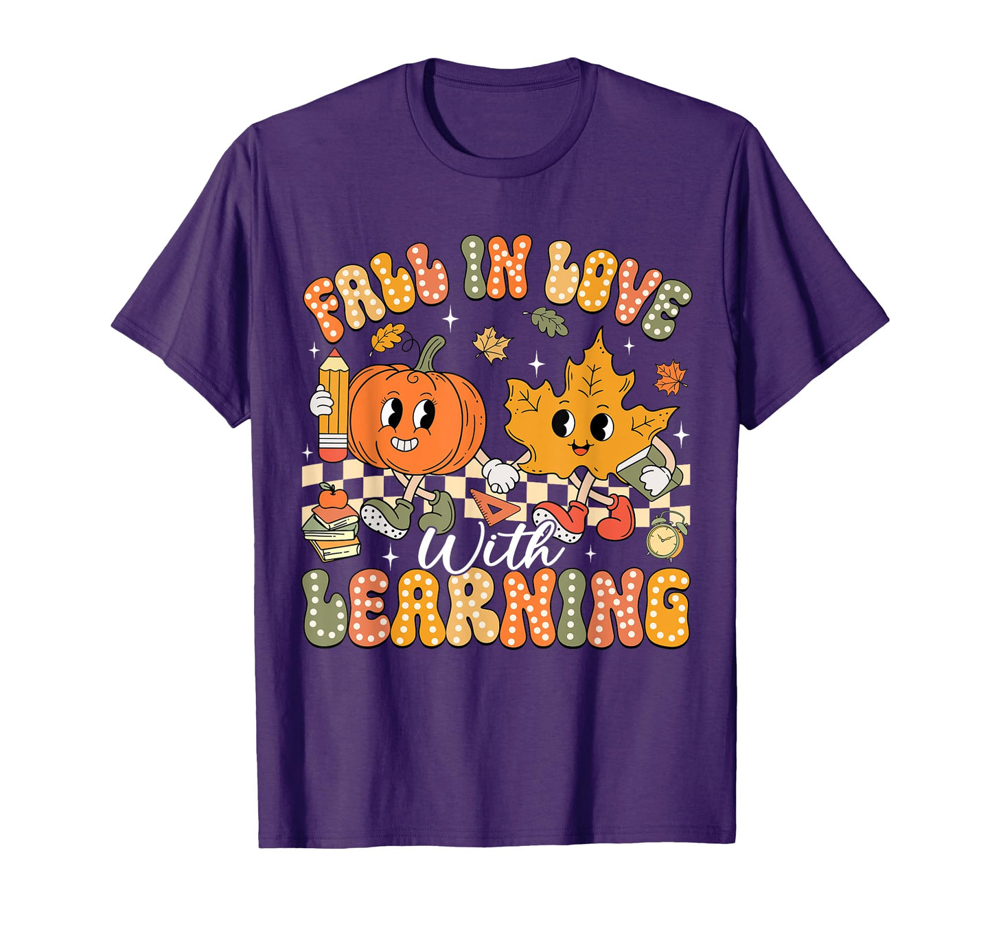 Retro Fall In Love With Learning Autumn Pumpkin Teacher T-Shirt