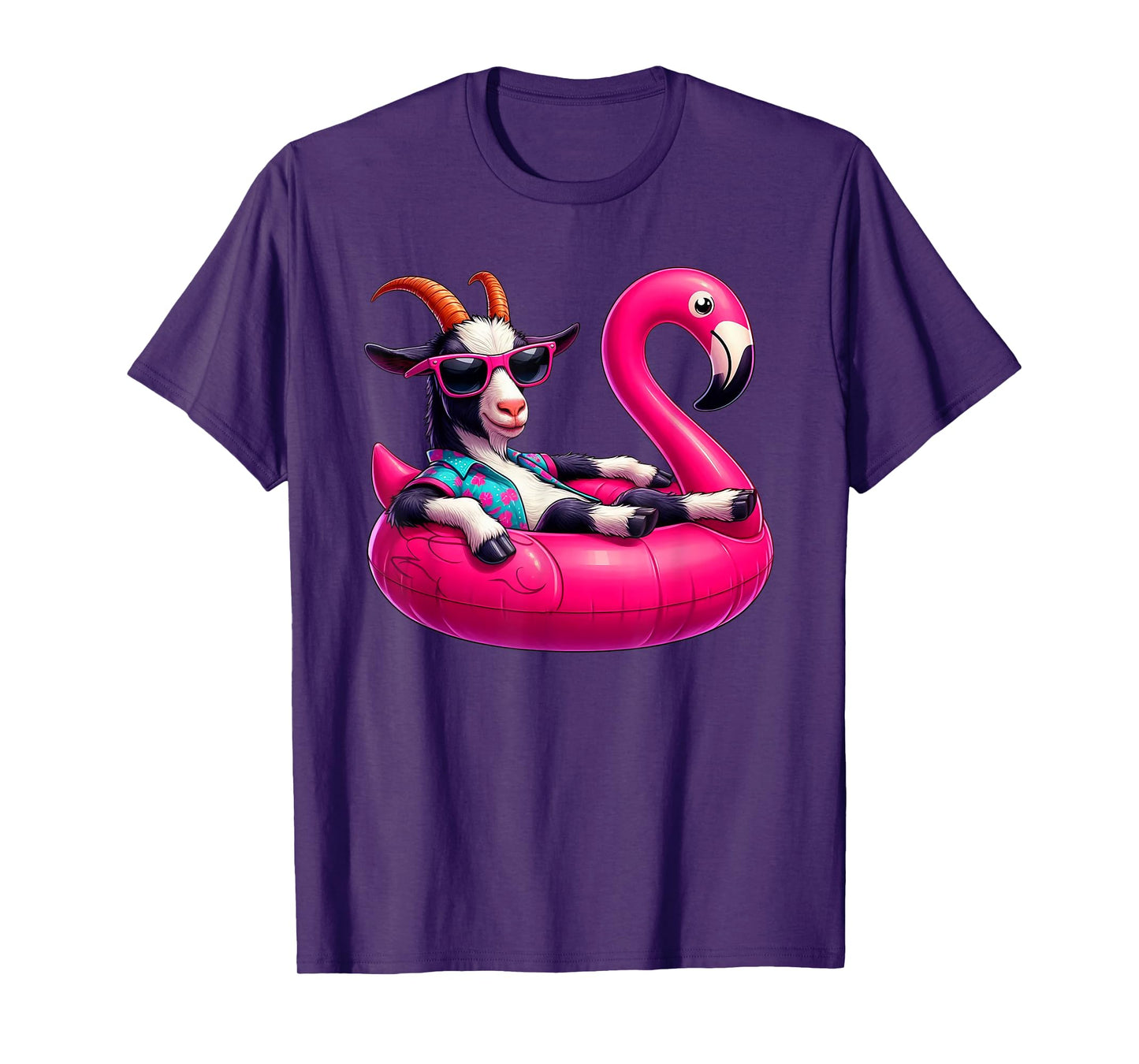 Funny Summer Goat Pink Pool Party Hawaiian Summer Vacation T-Shirt