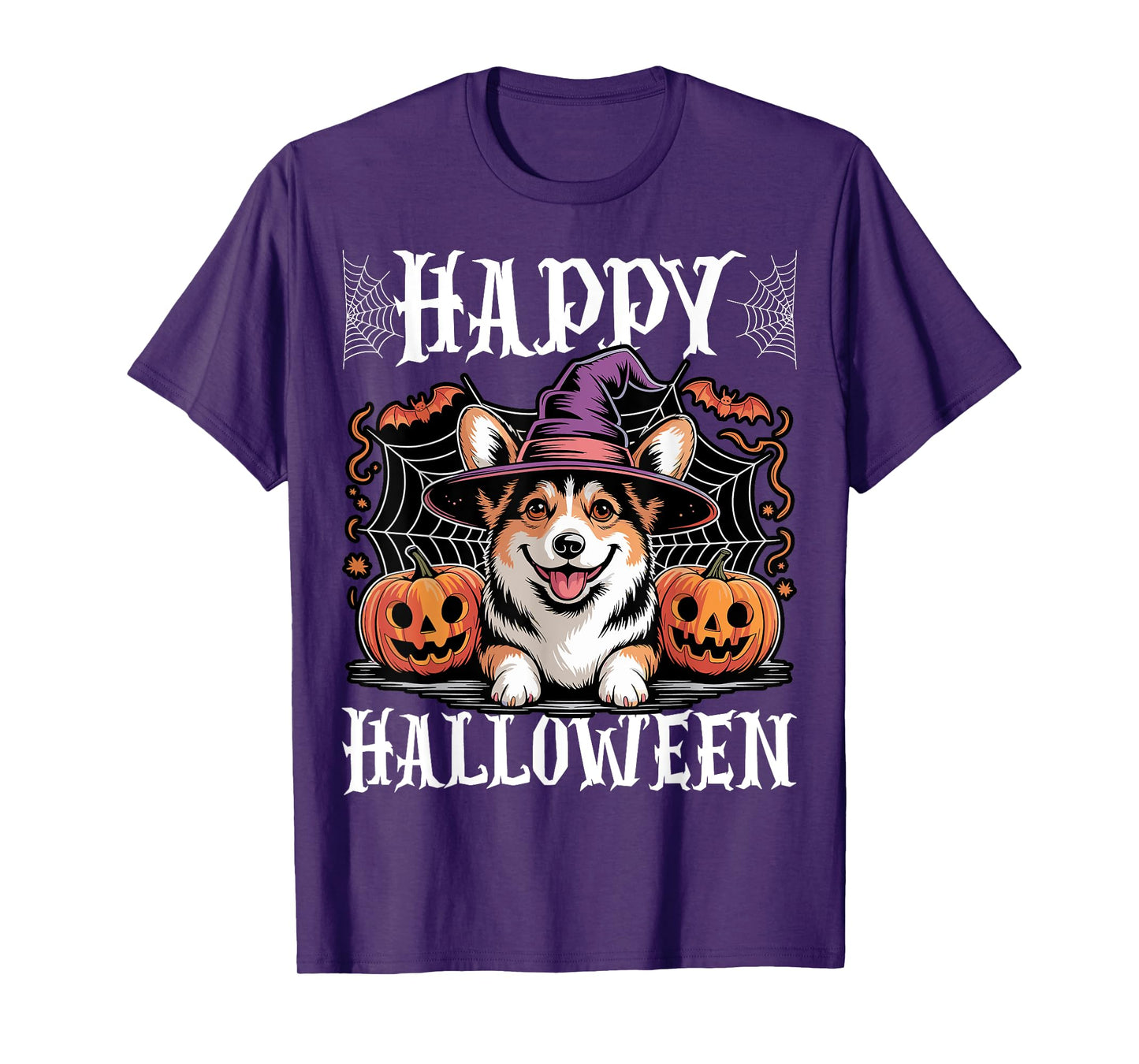 Cute Corgi Dog Pumpkin Witch Hat spooky Happy Halloween T-Shirt