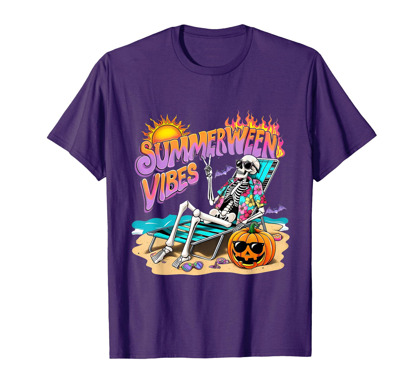 Summerween Vibes Skeleton Pumpkin Spooky Vacation T-Shirt