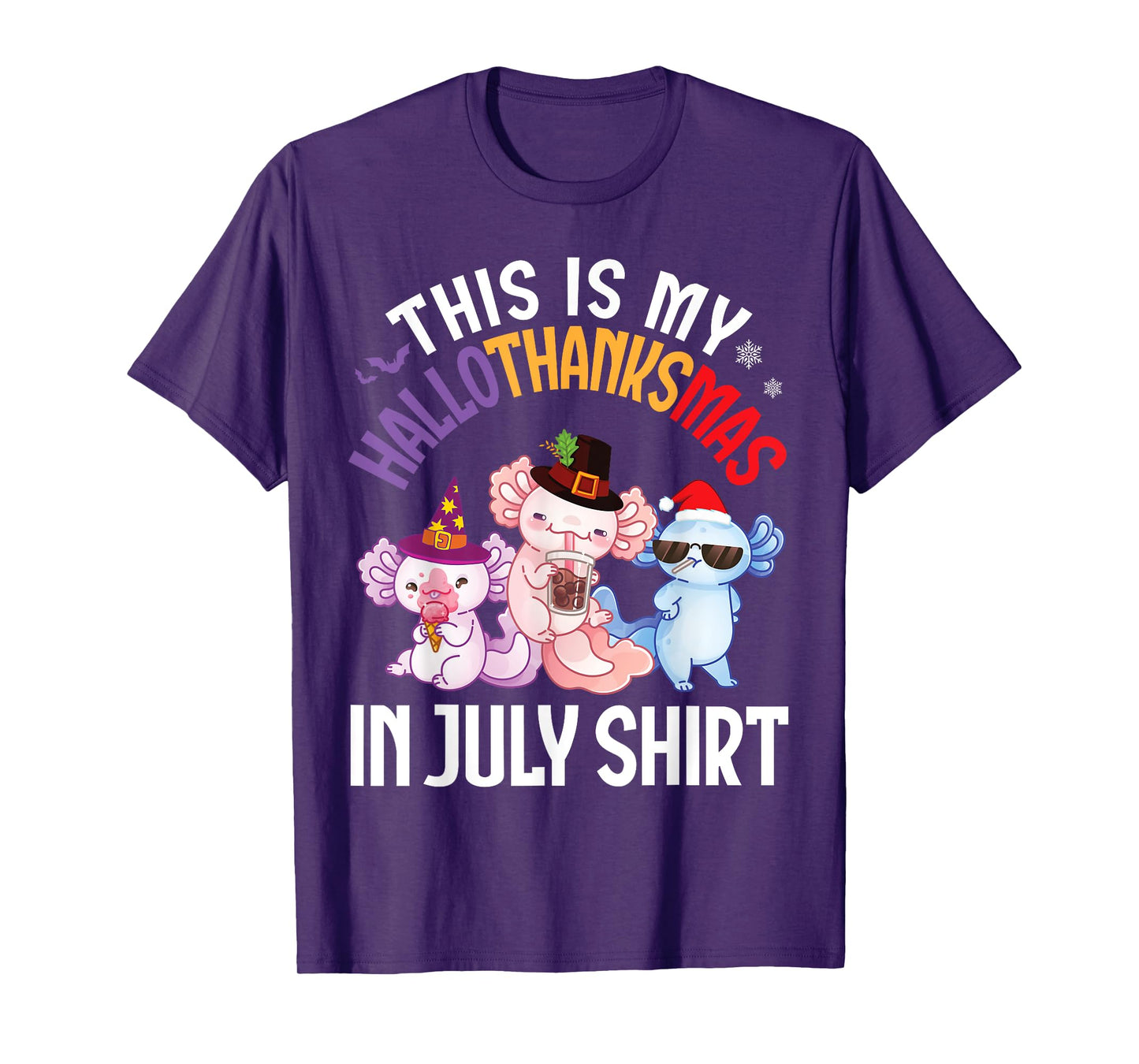 Cute Axolotls Together This Is My HalloThanksMas In July Day T-Shirt