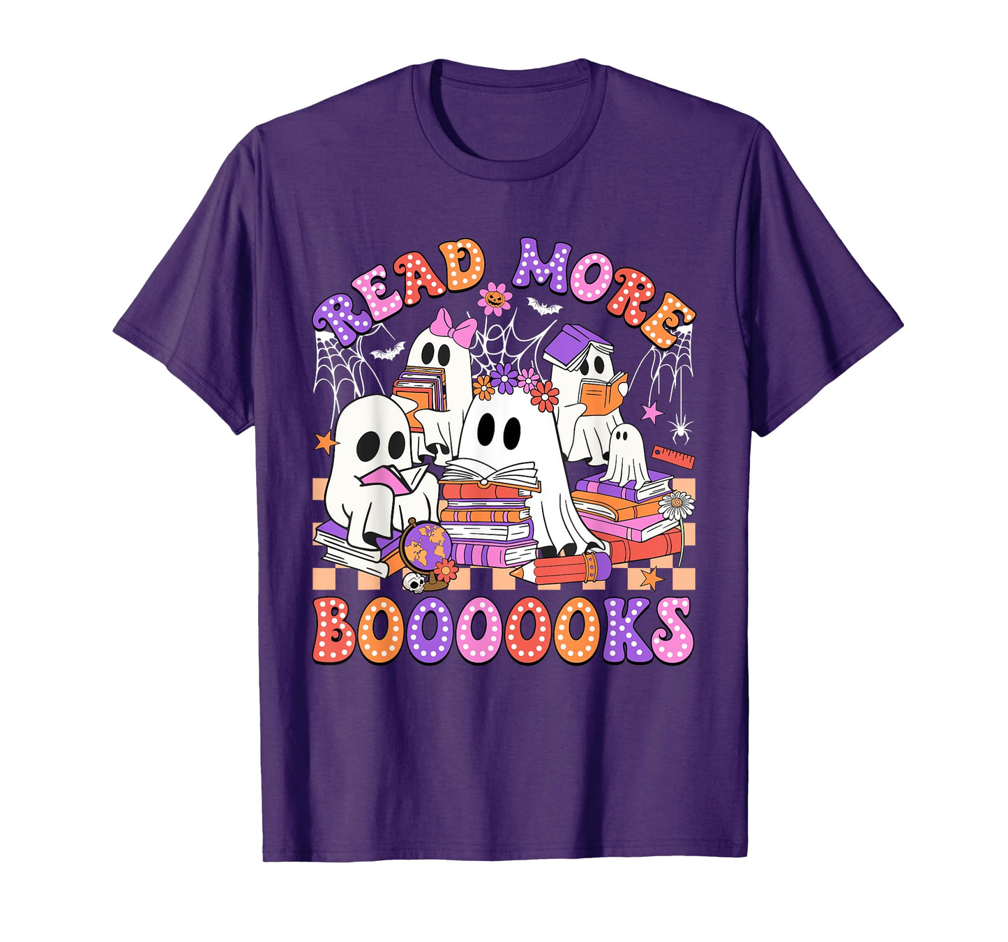 Retro Teacher Halloween Ghost Boo Read More Books Women Kids T-Shirt