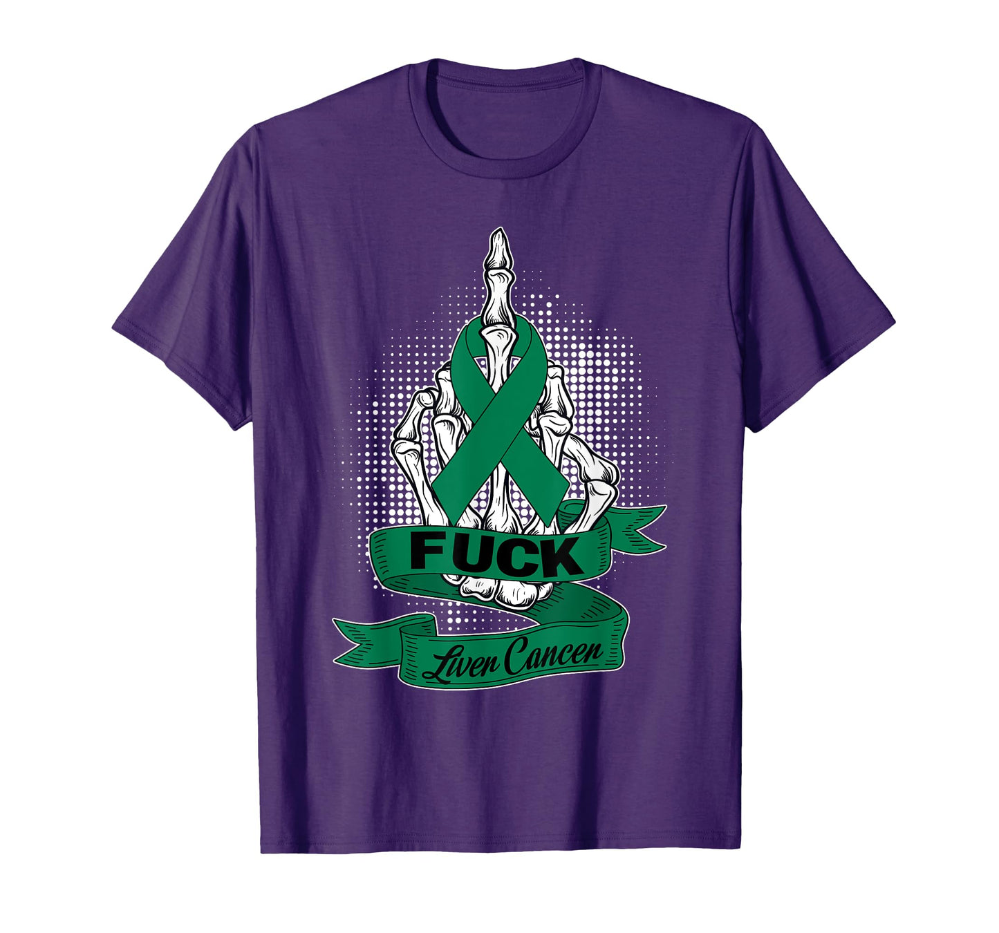 Fuck Cancer Liver Cancer Skeleton Green Ribbon Halloween T-Shirt