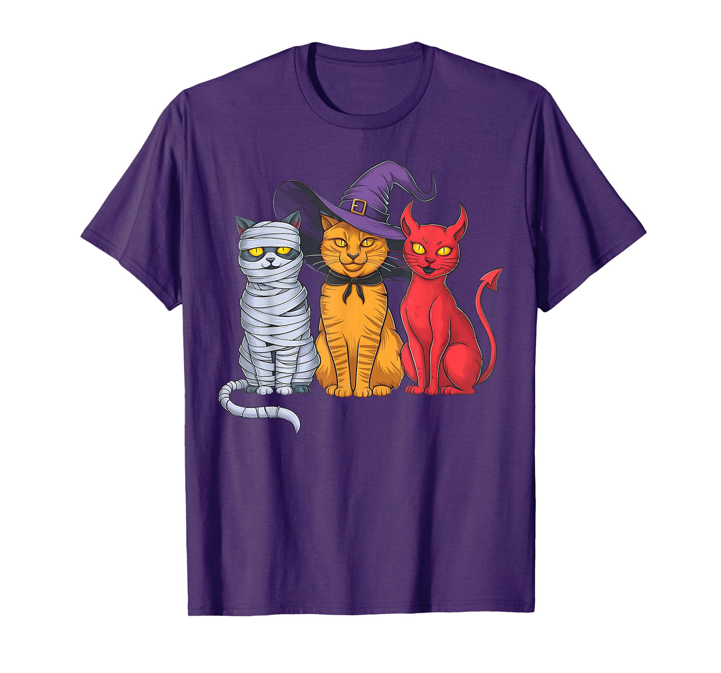 Funny Halloween Cat Trio Costume Witch Mummy Devil Cats T-Shirt