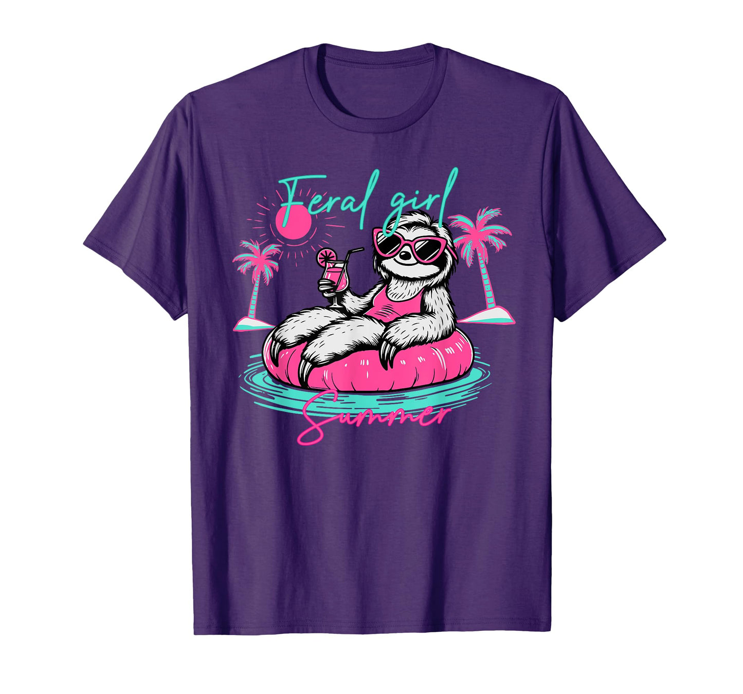 Feral Girl Summer Funny Meme Sloth Hawaii Beach Vacation T-Shirt
