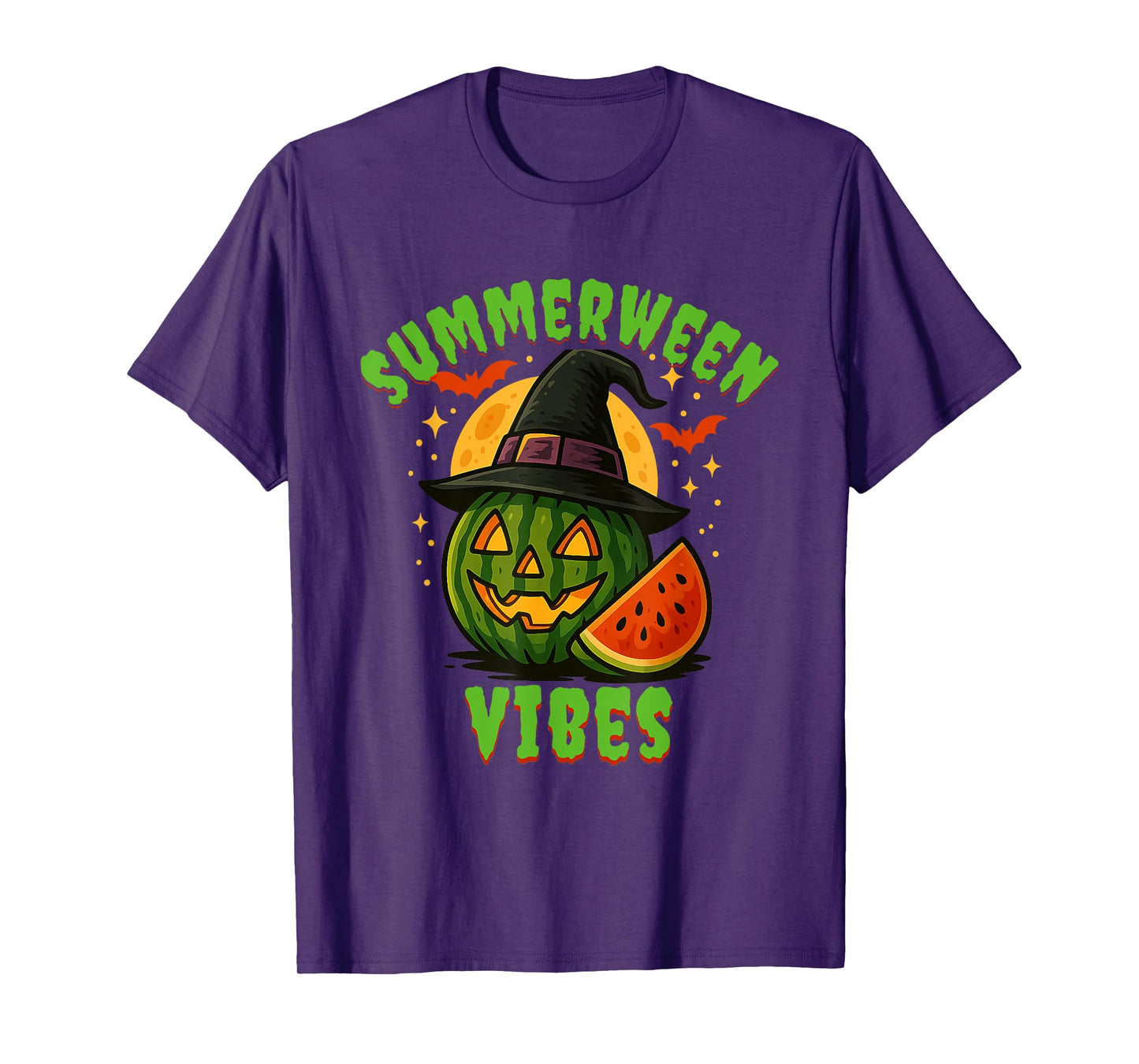 Beach Watermelon Summerween Vibes Witch Halloween in July T-Shirt