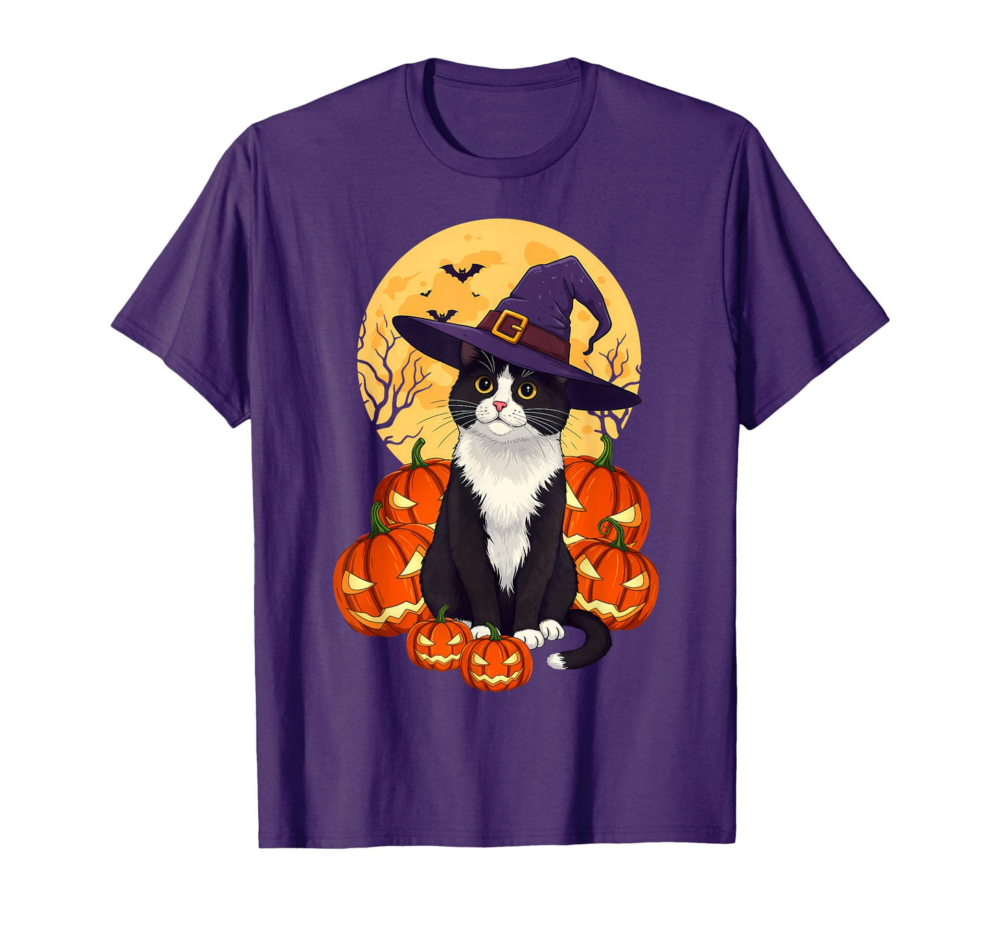 Retro Black Cat Halloween Pumpkin Costume For Men Women Kids T-Shirt