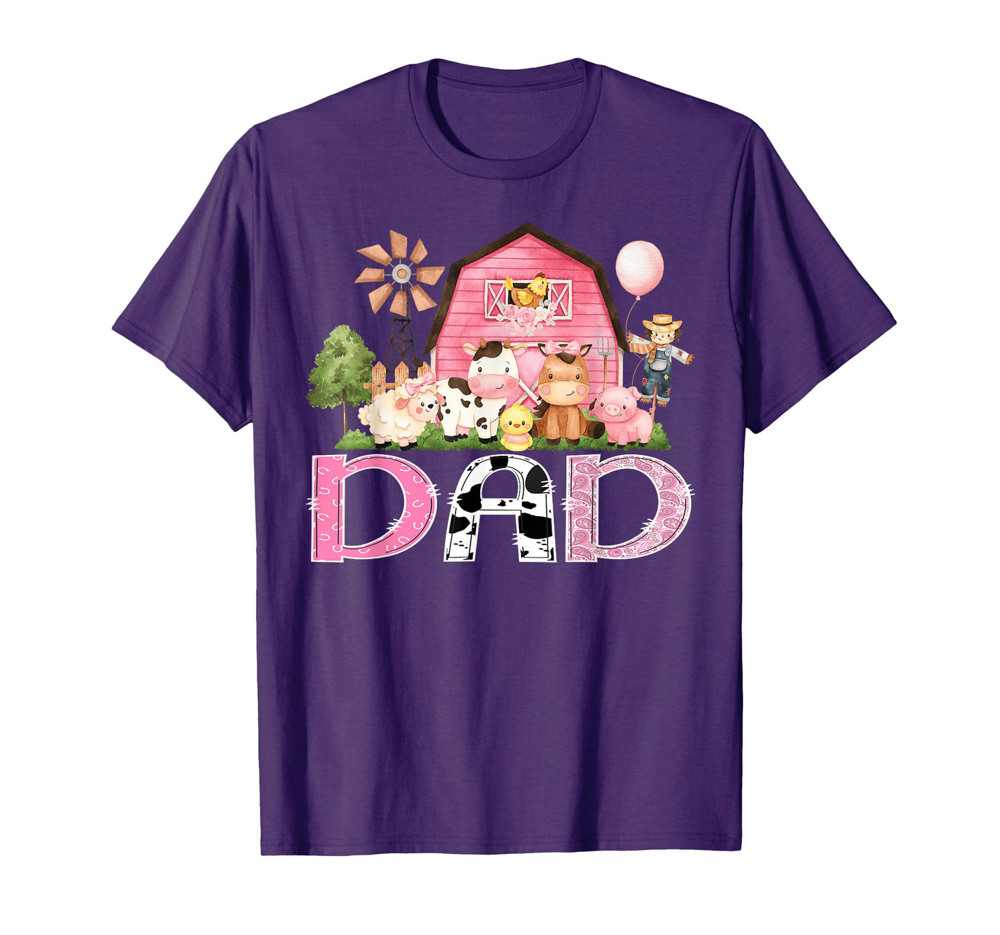 Dad Pink Farm Cow Birthday Girl Matching Family T-Shirt