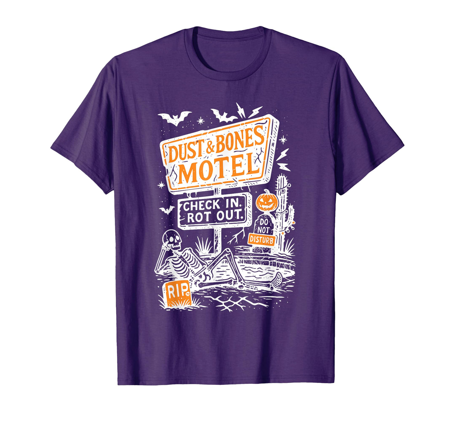 Retro Funny Skeleton Dust and Bones Motel Spooky Halloween T-Shirt