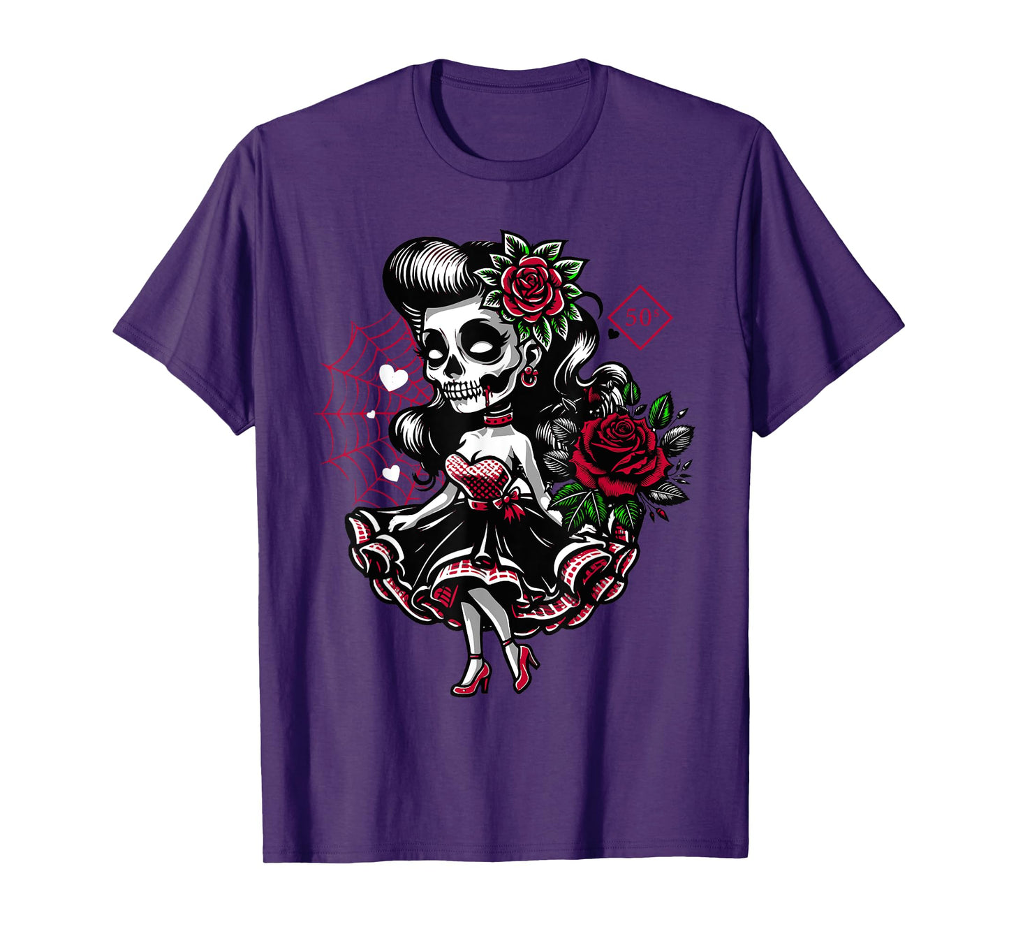Kawaii Rockabilly Skeleton Pin Up Horror Rebel T-Shirt