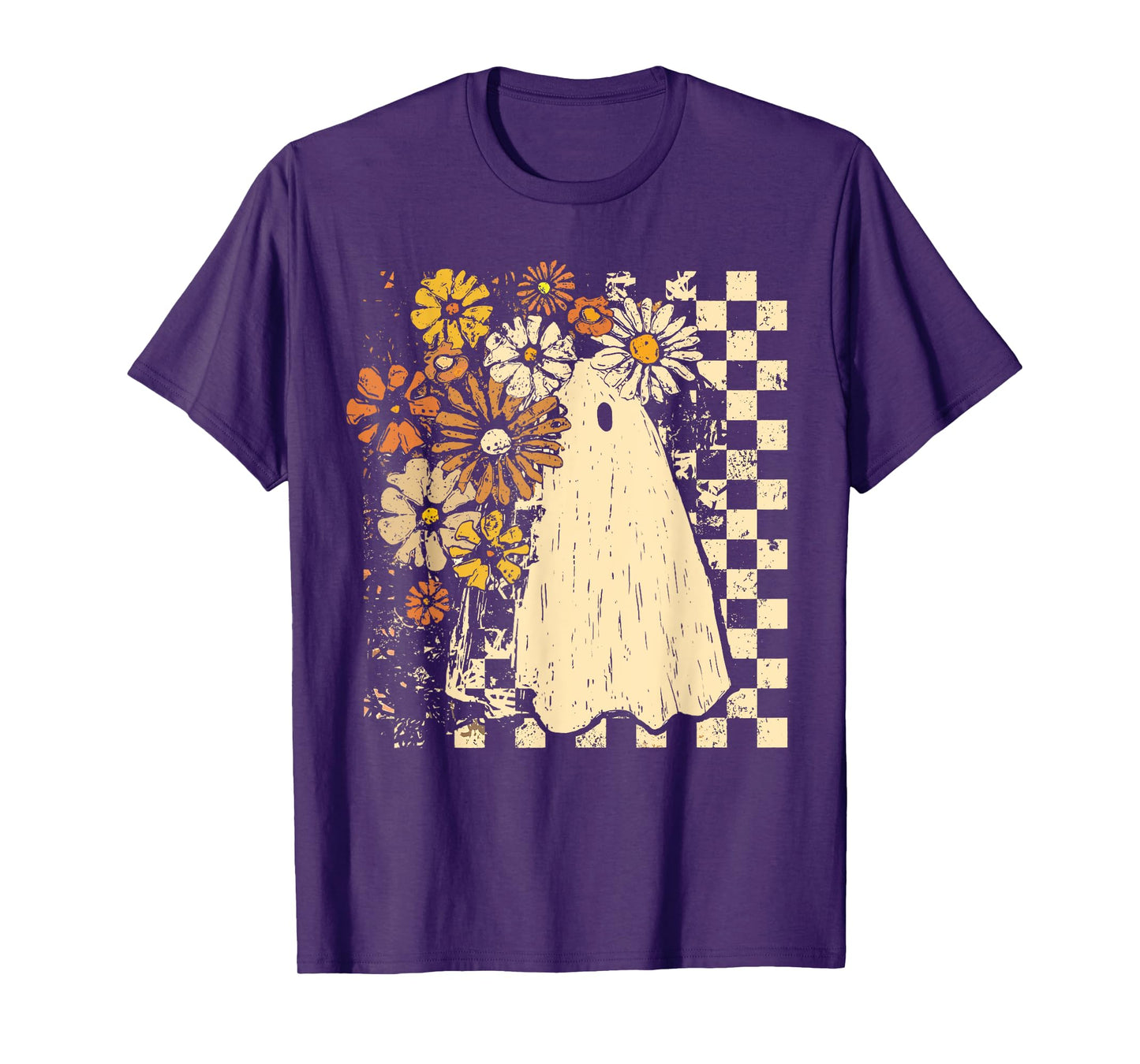 Checkered Floral Ghost Halloween Boys Girl Halloween Costume T-Shirt