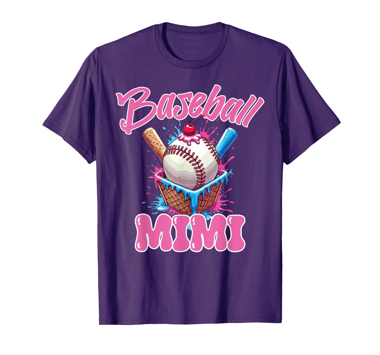 Retro Baseball Mimi Ice Cream Drip Game Day Baseball T-Shirt