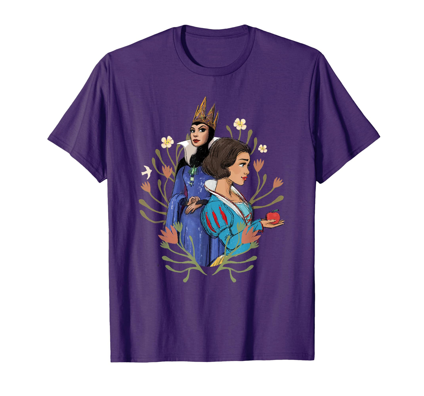 Disney Snow White And Evil Queen Surrounded By Flowers T-Shirt