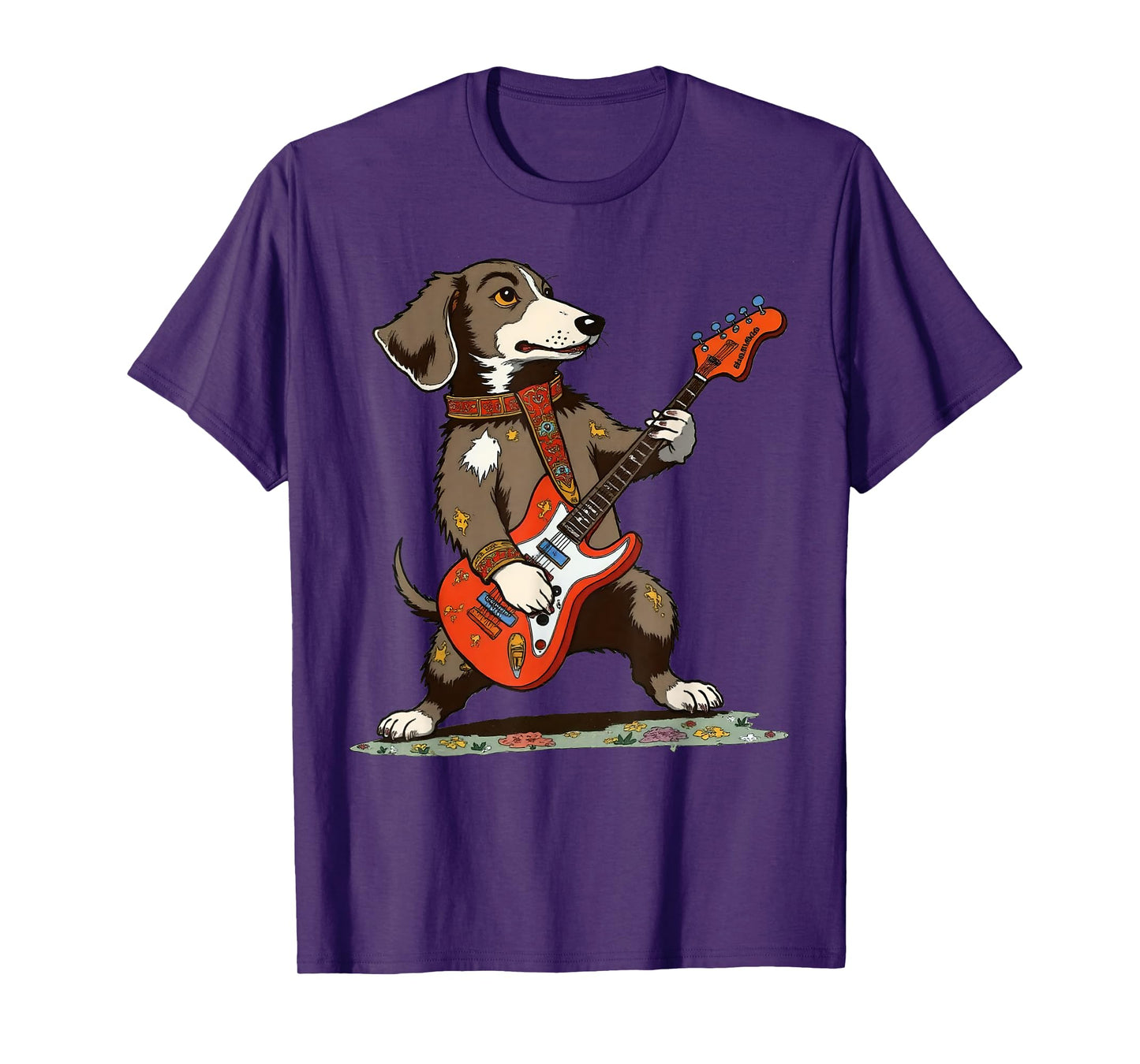 Vintage Dachshund Weenie Playing Guitar Funny Dog Rocker T-Shirt