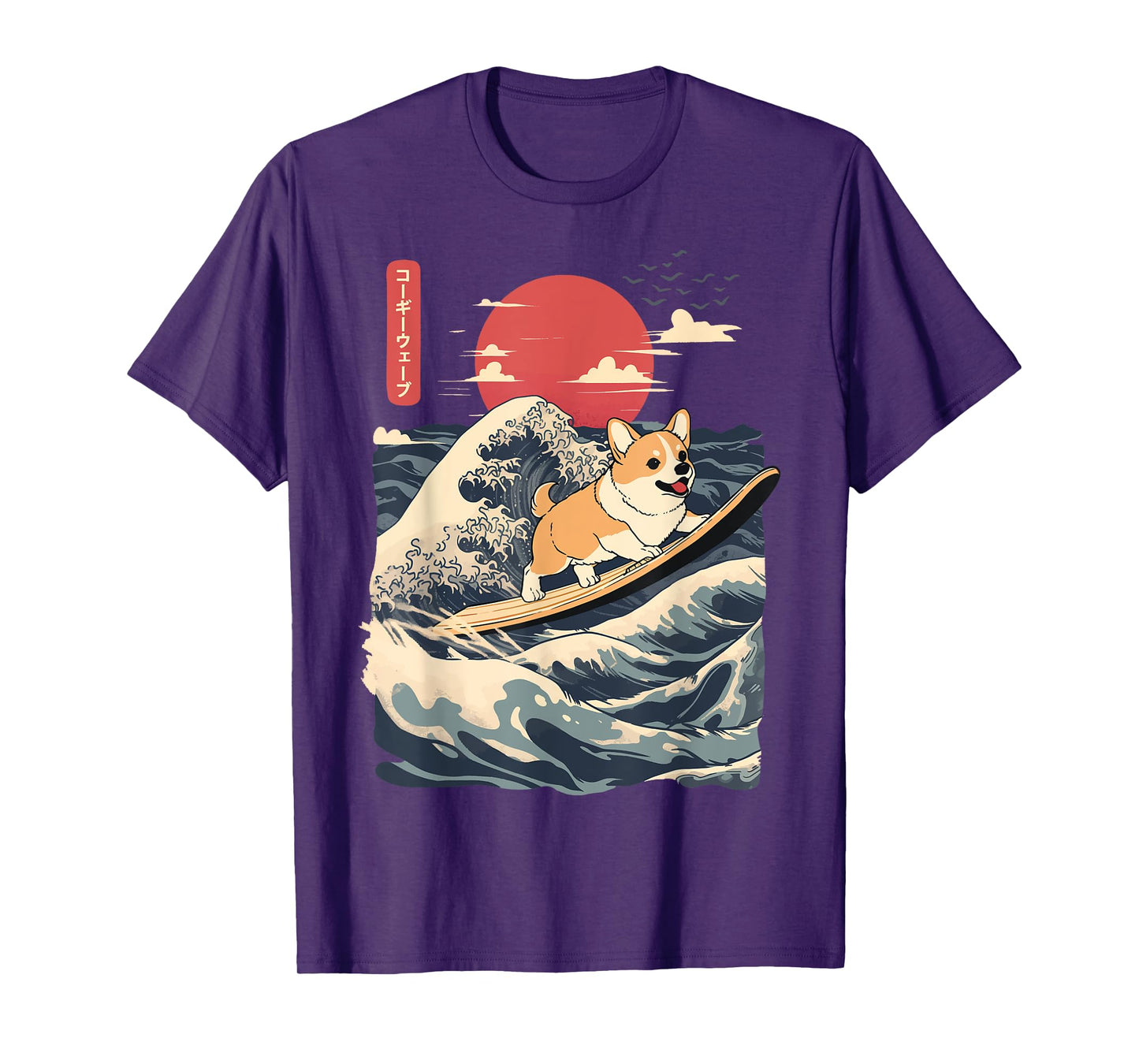 Corgi Surfing Japanese Wave T-Shirt