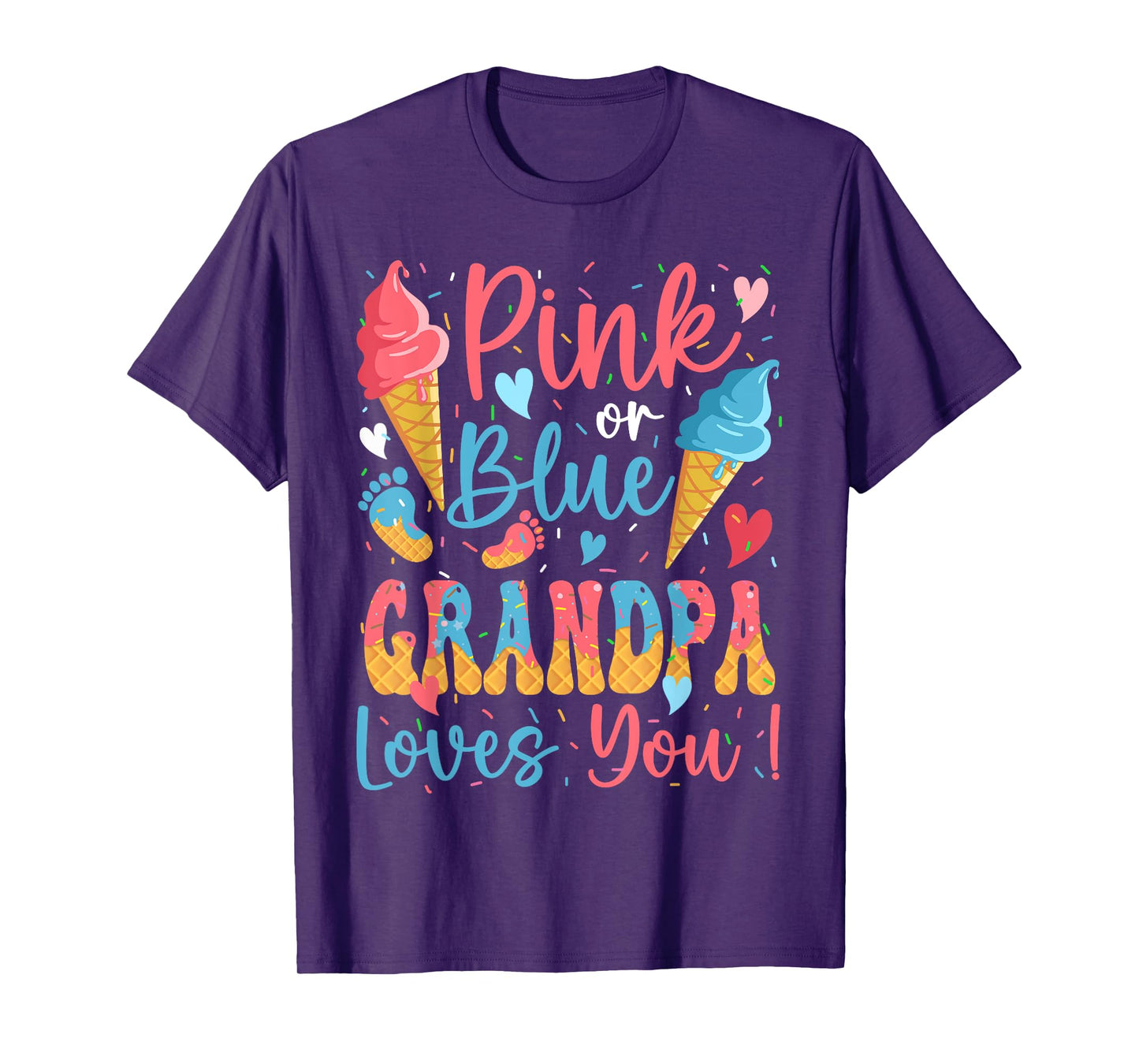 Pink or Blue Grandpa Loves You Ice Cream Gender Reveal T-Shirt