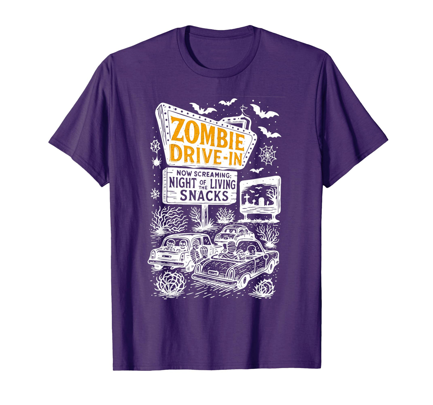 Retro Zombie Drive In Skeleton Movie Night Hotel Halloween T-Shirt