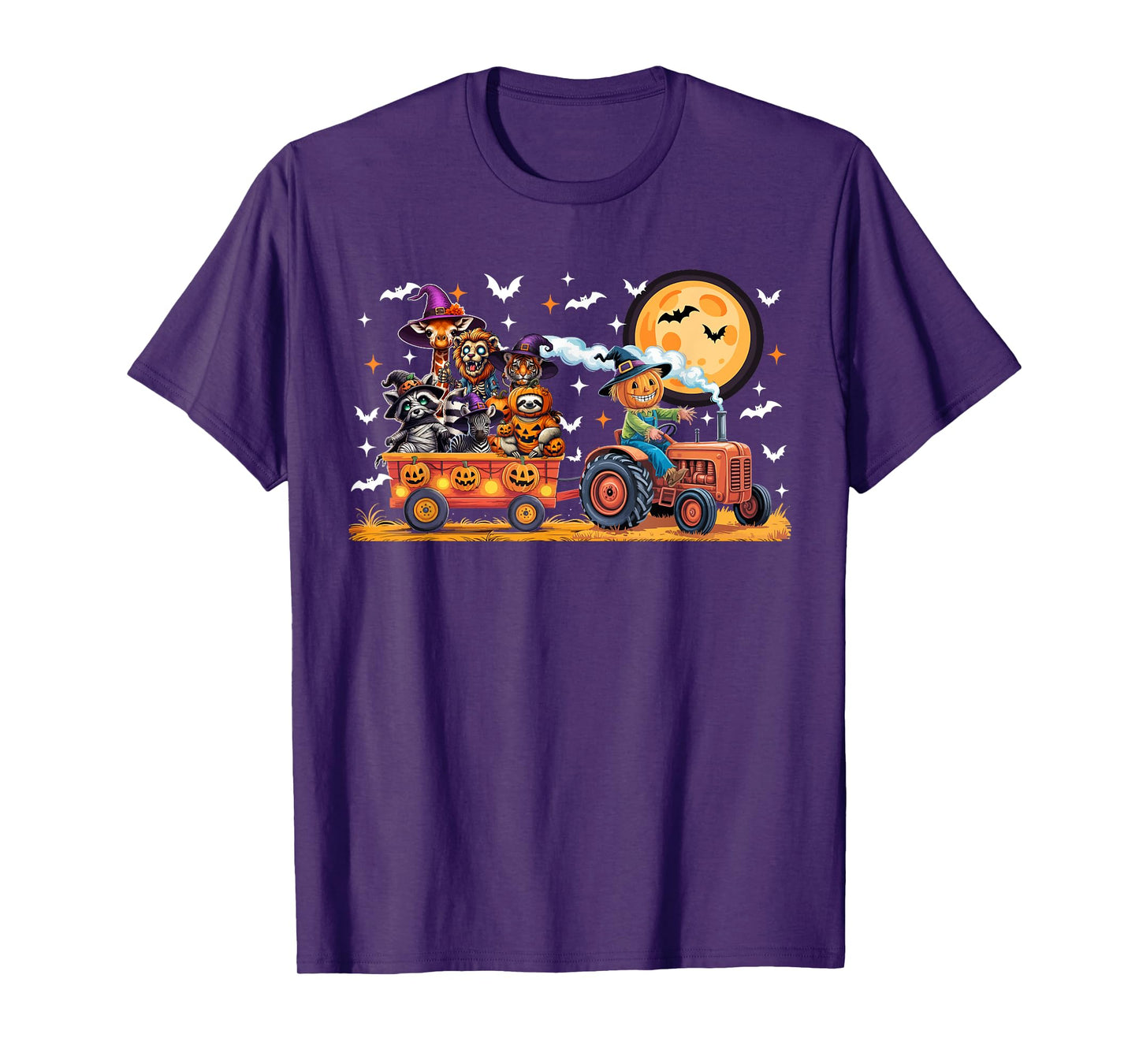 Halloween Group Wild Animal Lion Tiger Zebra On Tractor T-Shirt