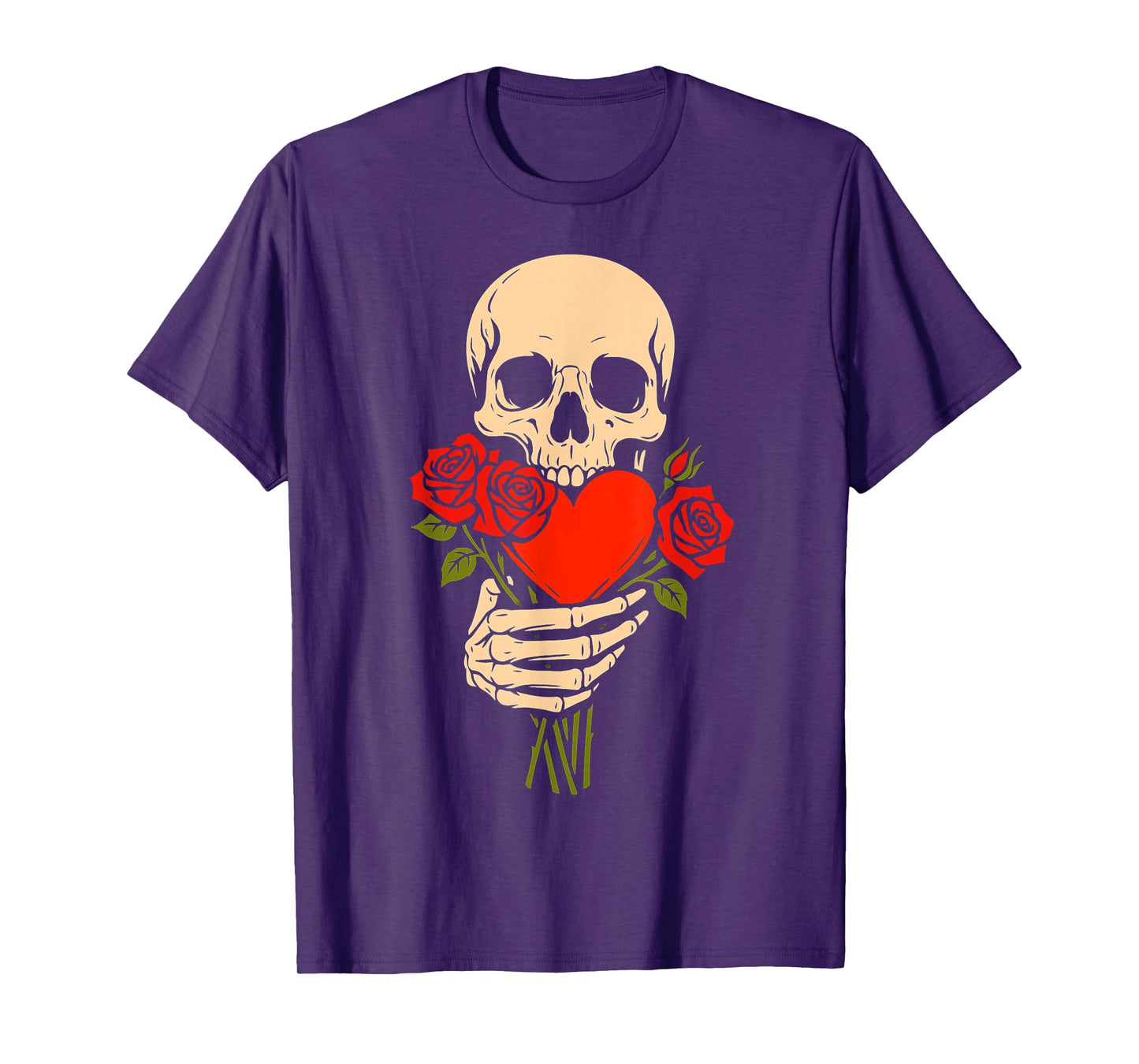 Skulls Heart Rose Flowers Halloween Skeleton Men Women T-Shirt