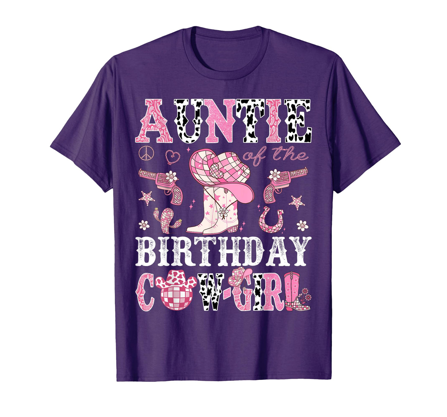 Auntie Of The Birthday Cow-Girl Pink Disco Rodeo Western T-Shirt