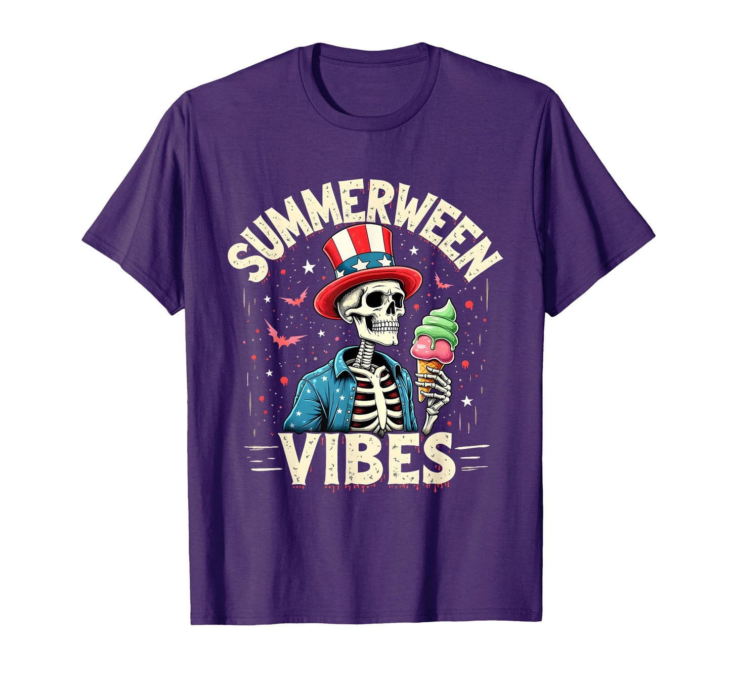 Summerween Skeleton Ice Cream Patriotic Creepy Fun T-Shirt