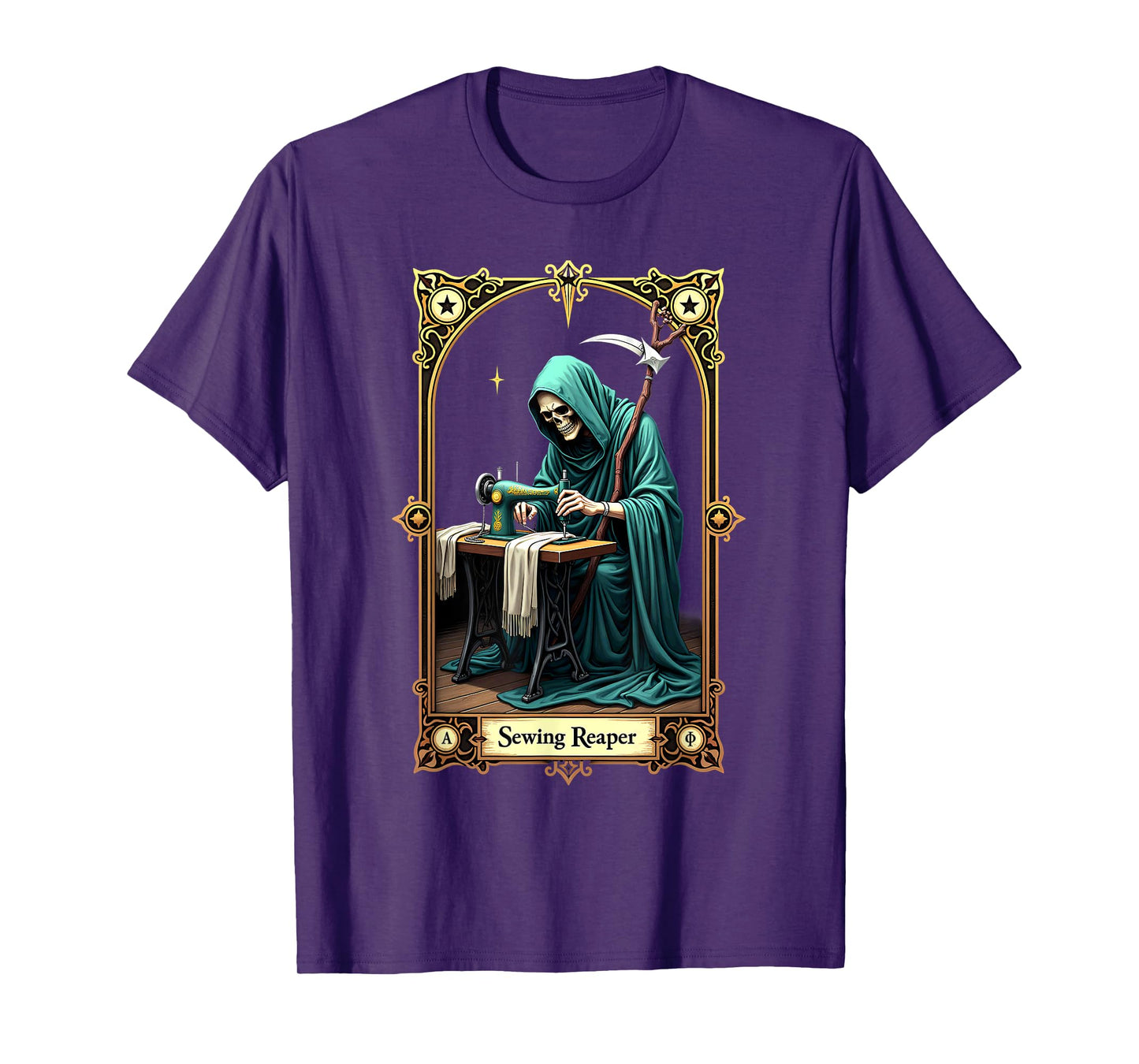 Tarot Card Skeleton Sewing Machine Reaper T-Shirt