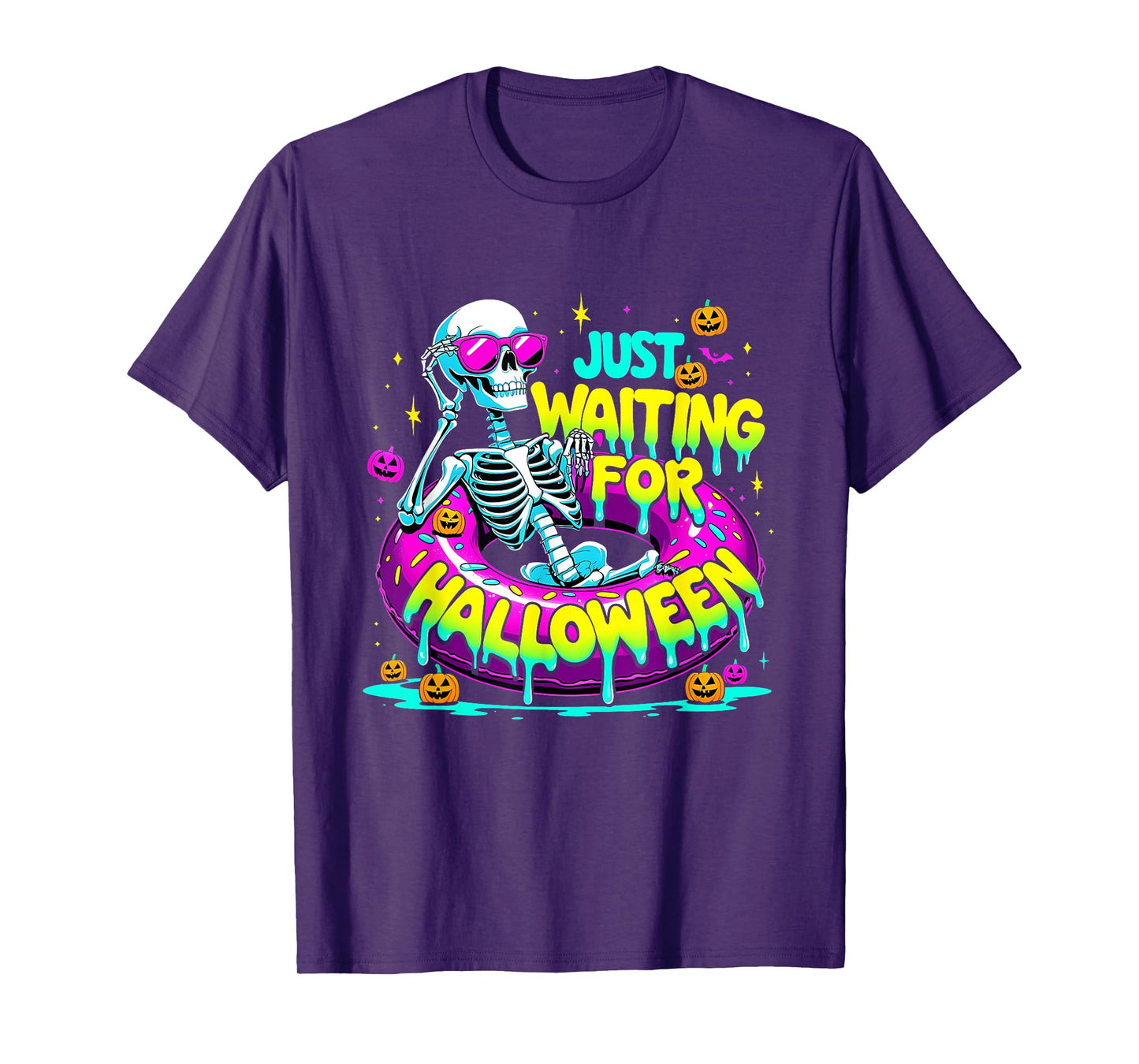 Just Waiting For Halloween Skeleton Donut Summerween Vibes T-Shirt