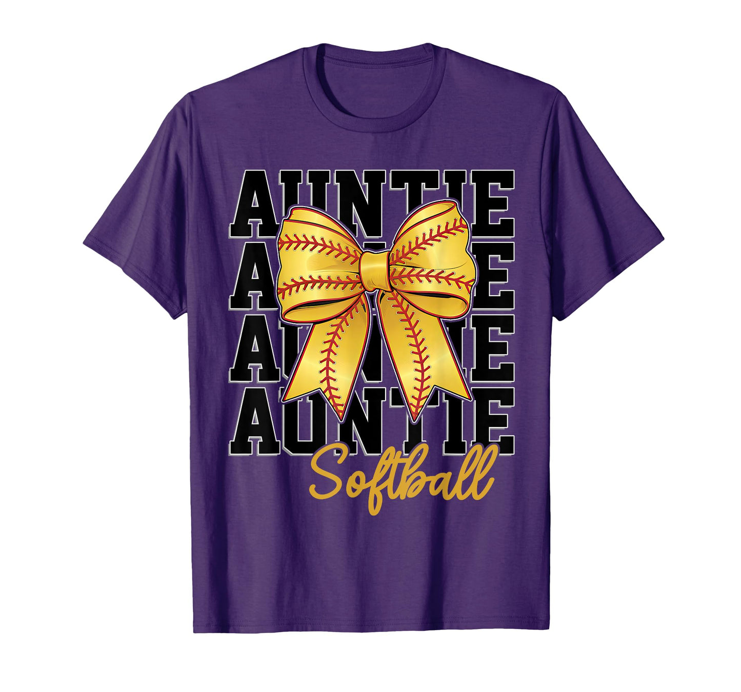 Softball Auntie Coquette Bow Biggest Fan Sport Lovers Girl T-Shirt