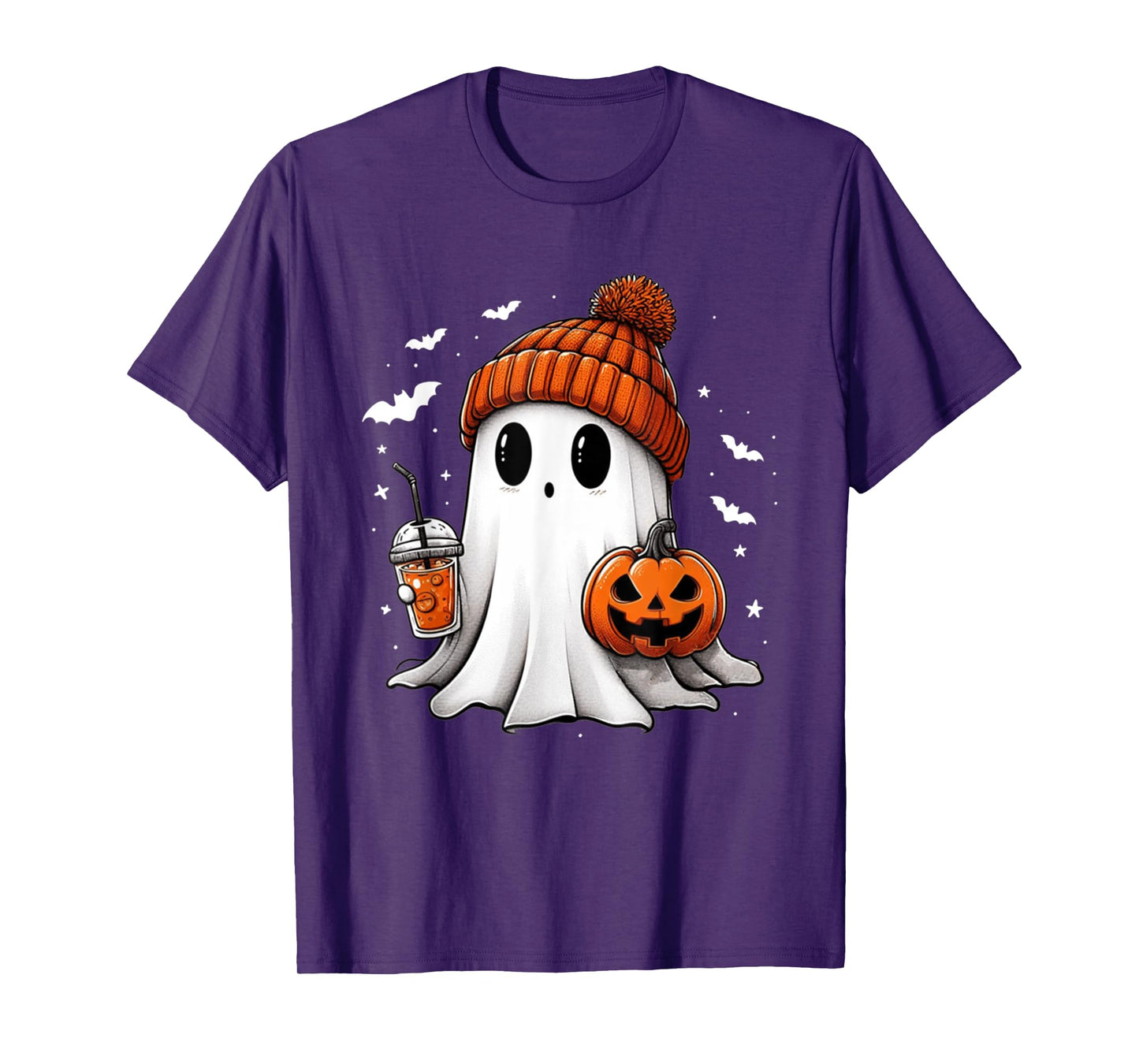 Cute Ghost Drinking Coffee Halloween Ghost Ice Coffee Womens T-Shirt