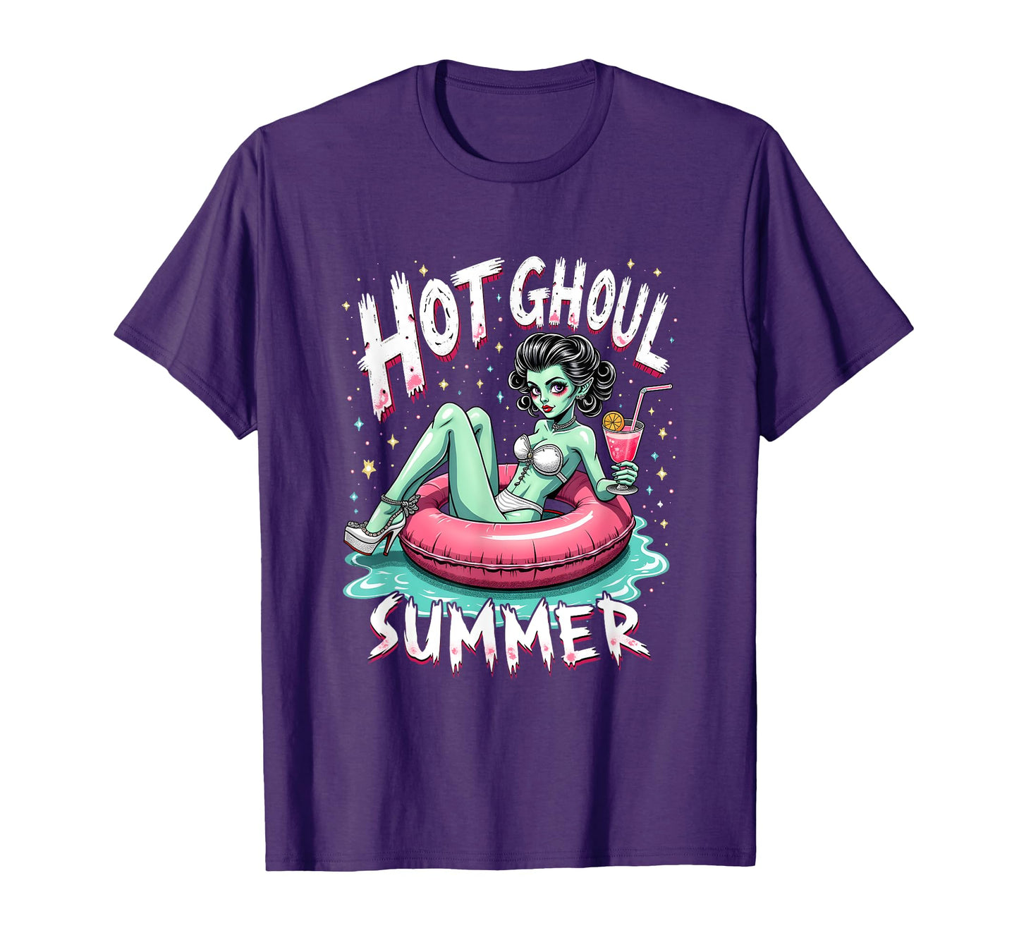 Hot Ghoul Summer Horror Babe Spooky Pool Retro Vibes T-Shirt