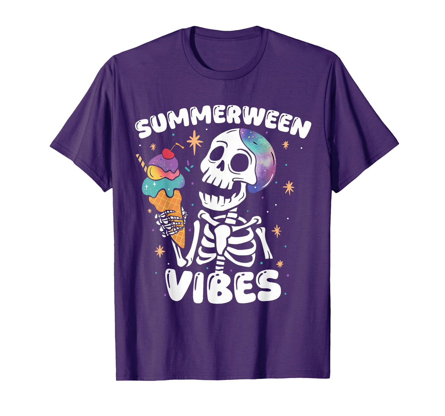 Summerween Vibes Skeleton Ice Cream Art Summer Halloween Fun T-Shirt