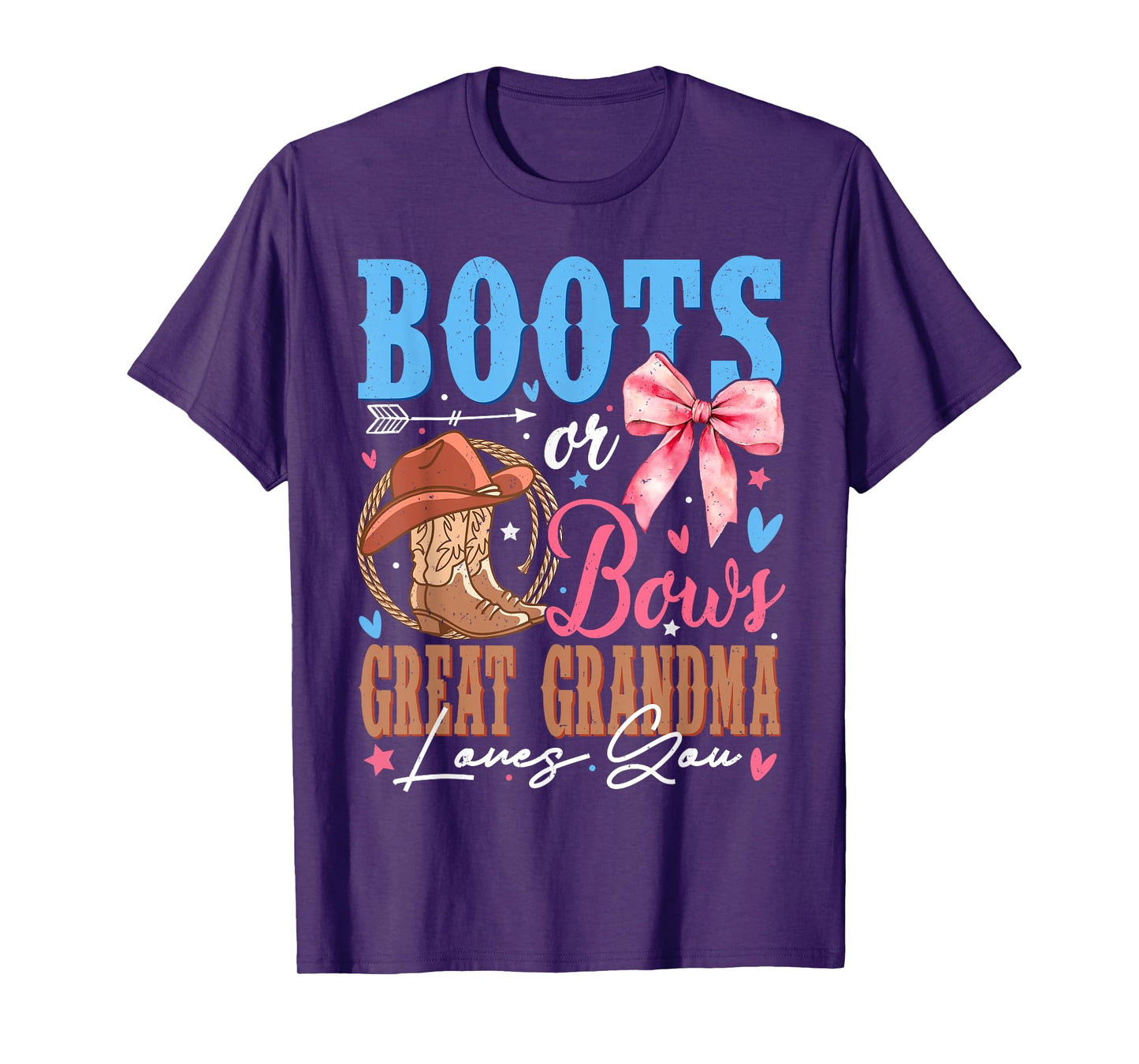Boots or Bows Great Grandma Loves You Gender Reveal Party T-Shirt