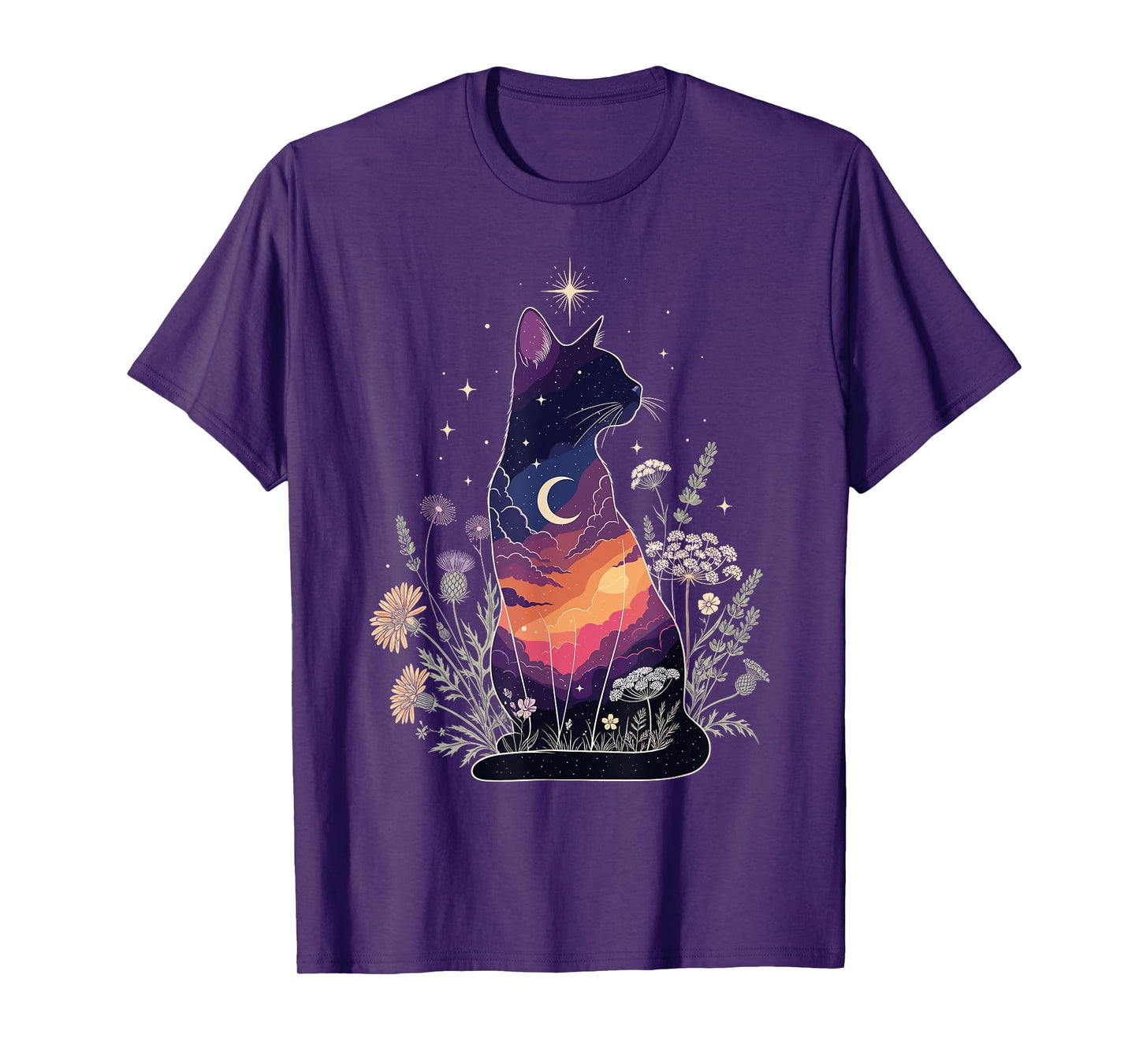 Cute Mystical Cat Lover Kitten Floral Women Girls Halloween T-Shirt