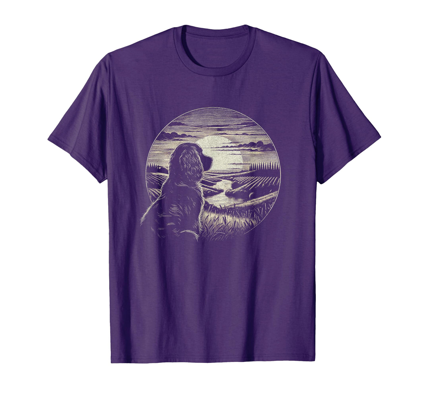 Vintage Boykin Spaniel Dog Retro Sunset Scene Art Design T-Shirt