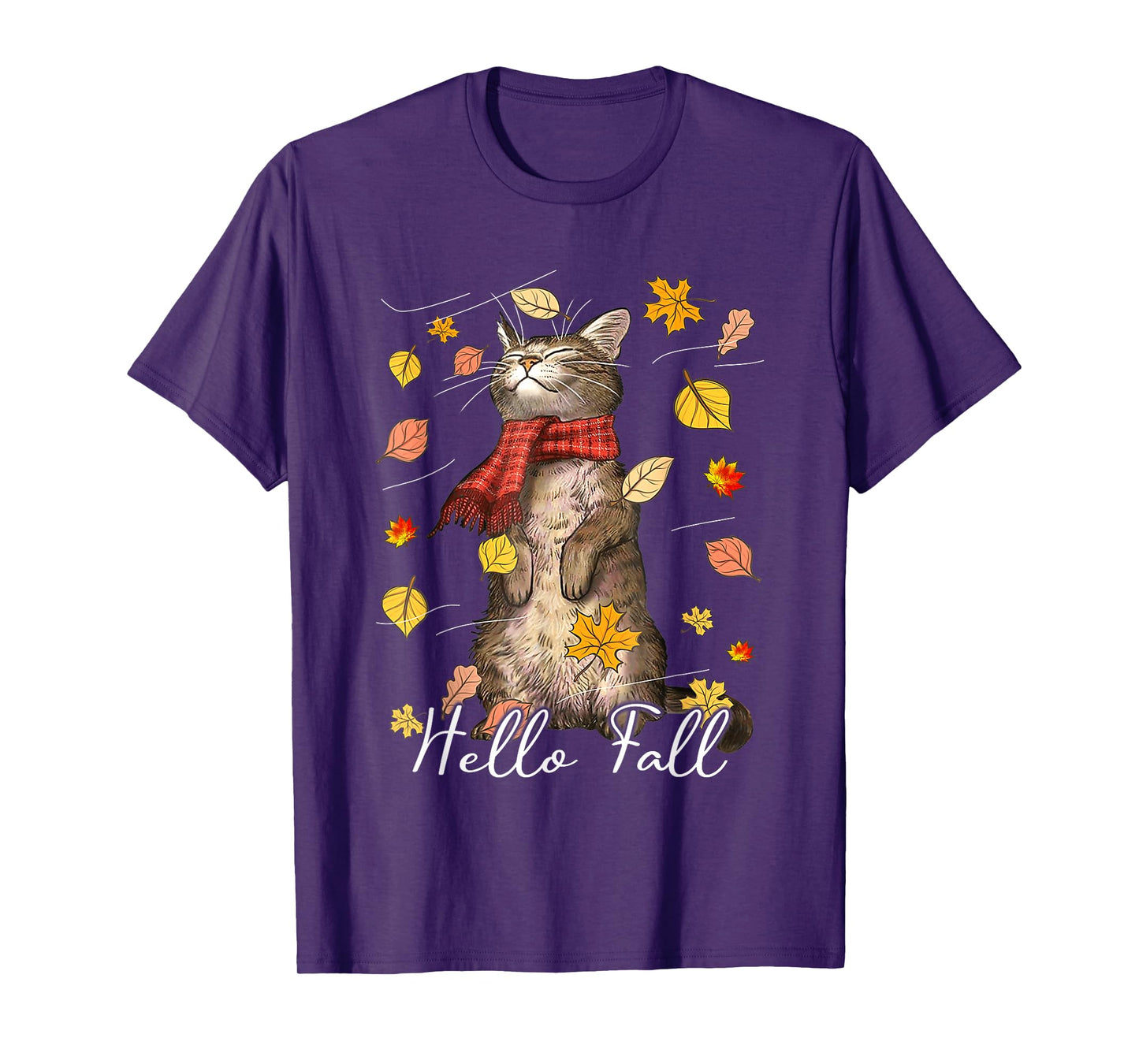 Hello Fall Cat Shirt Cat Autumn Leaves Kitten Lover Men Women Kids T-Shirt