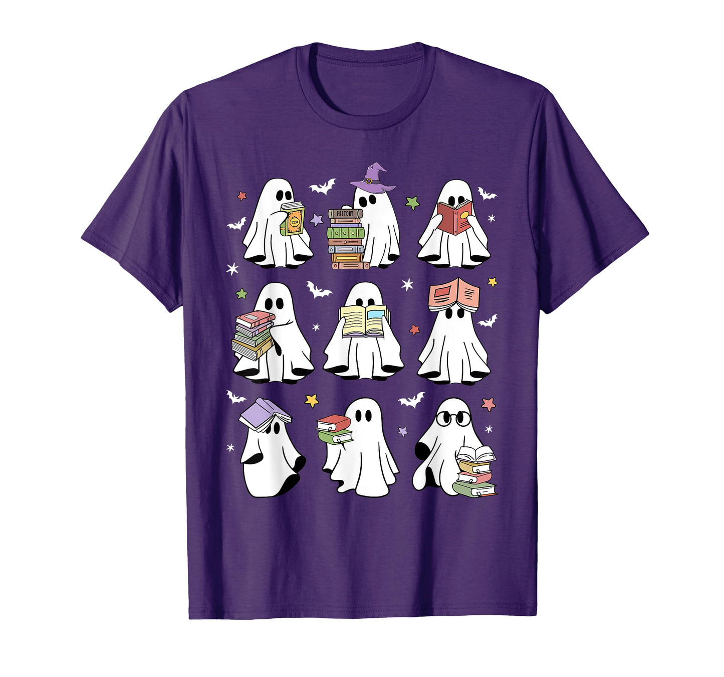 Funny Ghost Book Reading Halloween Books Lover Teacher Kids T-Shirt