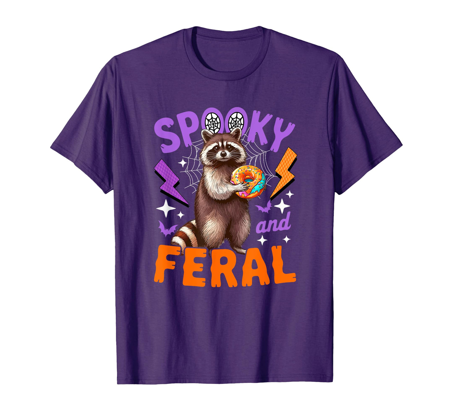 Spooky And Feral Halloween Raccoon Eating Donut Lover Kids T-Shirt