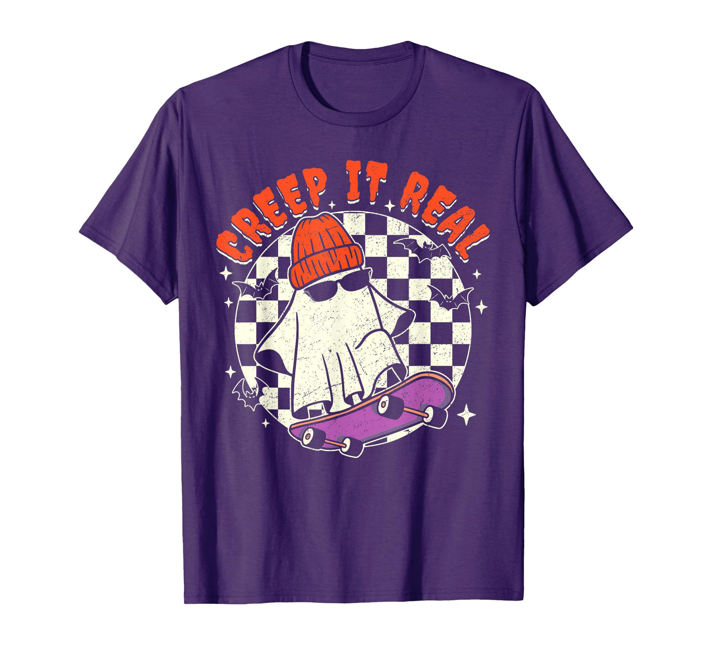 Halloween Ghost Creep It Real Skateboarding Retro Costume T-Shirt