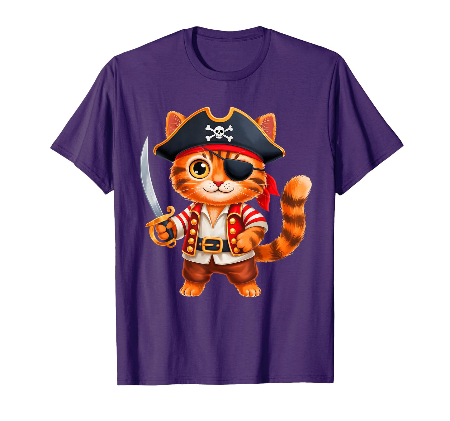 Cat Pirate Shirt Boys Girls Kids Skull Halloween Costume T-Shirt