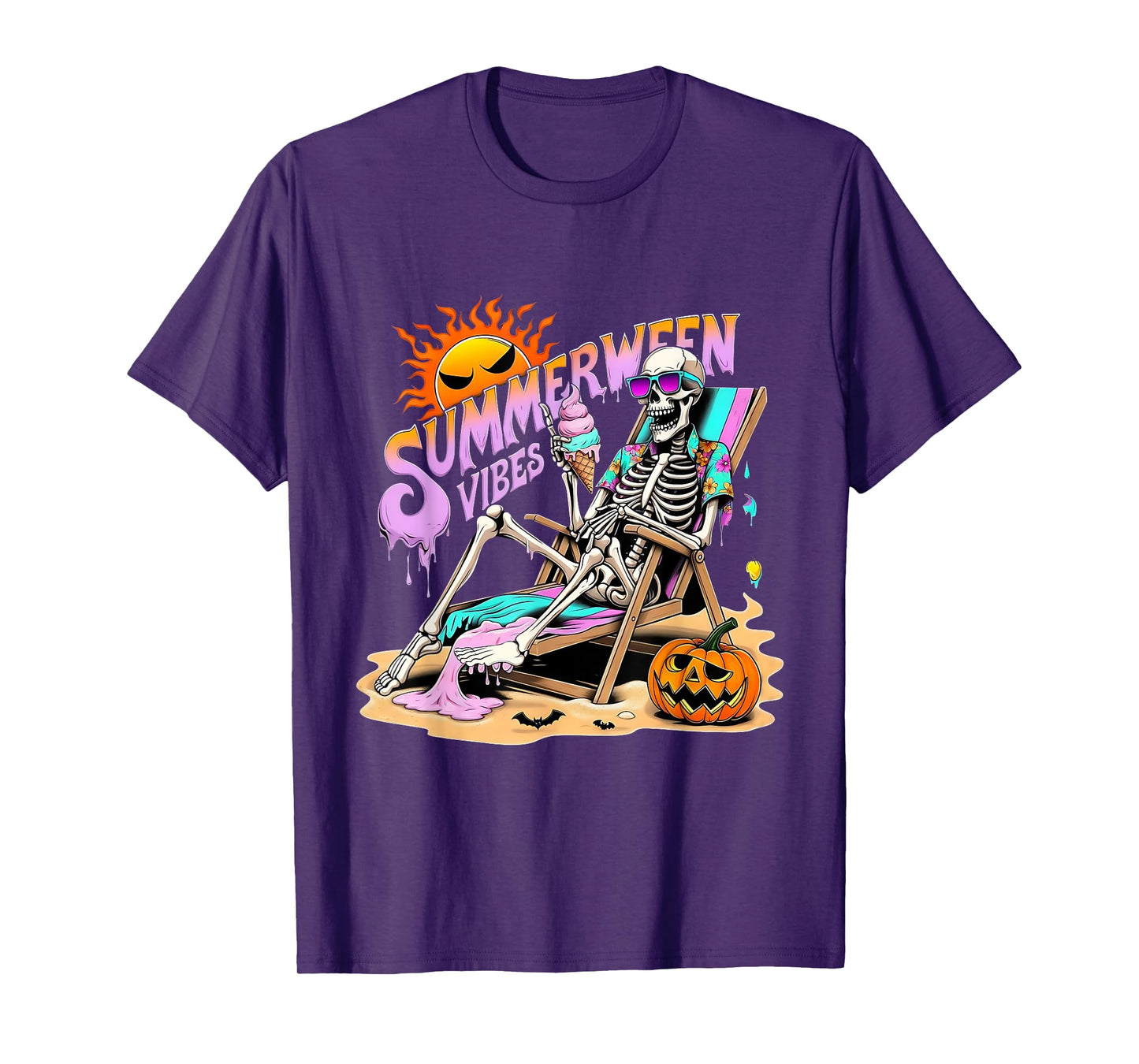 Summerween Vibes Skeleton Pumpkin Spooky Vacation T-Shirt